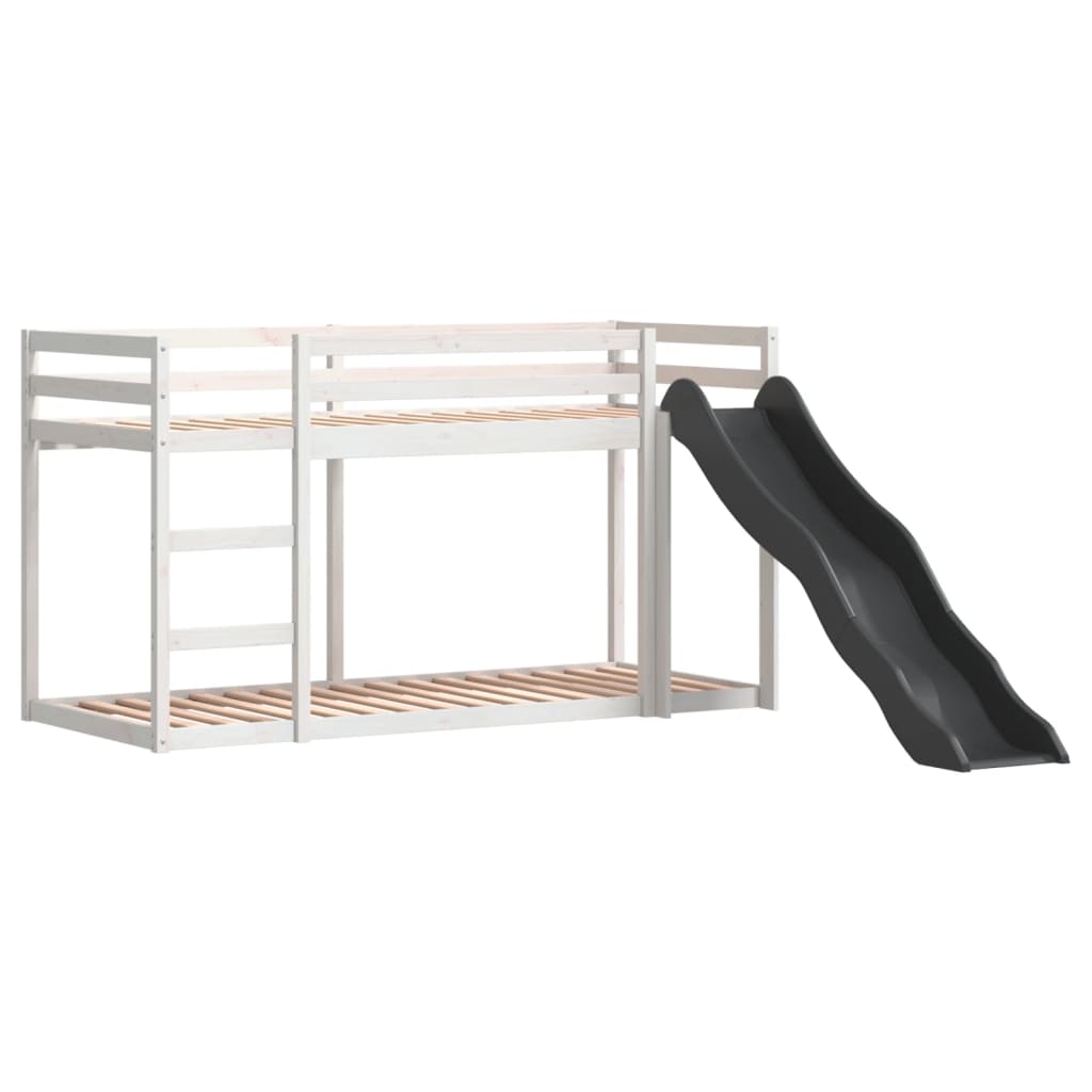 vidaXL Pat supraetajat cu tobogan/scară alb 80x200 cm, lemn masiv pin vidaXL Pat supraetajat cu tobogan/scară alb 80x200 cm, lemn masiv pin