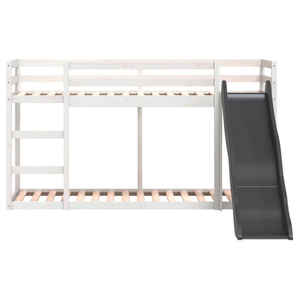vidaXL Pat supraetajat cu tobogan/scară alb 80x200 cm, lemn masiv pin vidaXL Pat supraetajat cu tobogan/scară alb 80x200 cm, lemn masiv pin