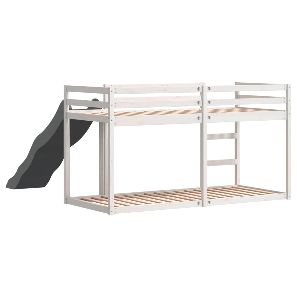 vidaXL Pat supraetajat cu tobogan/scară alb 80x200 cm, lemn masiv pin vidaXL Pat supraetajat cu tobogan/scară alb 80x200 cm, lemn masiv pin