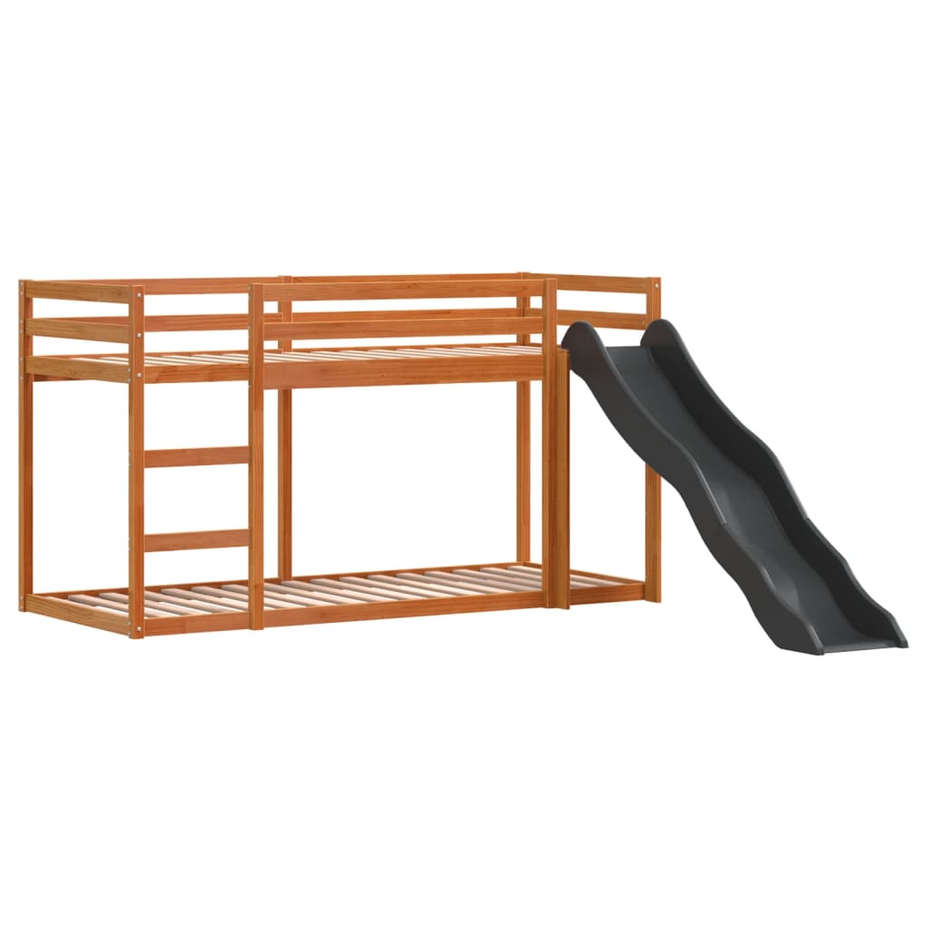 vidaXL Pat supraetajat cu tobogan/scară maro 75x190 cm, lemn masiv pin vidaXL Pat supraetajat cu tobogan/scară maro 75x190 cm, lemn masiv pin