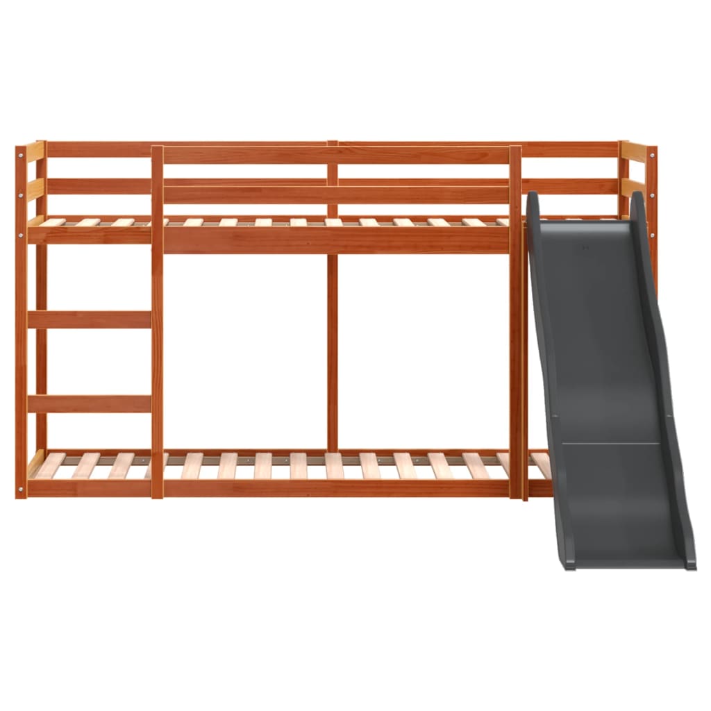 vidaXL Pat supraetajat cu tobogan/scară maro 75x190 cm, lemn masiv pin vidaXL Pat supraetajat cu tobogan/scară maro 75x190 cm, lemn masiv pin
