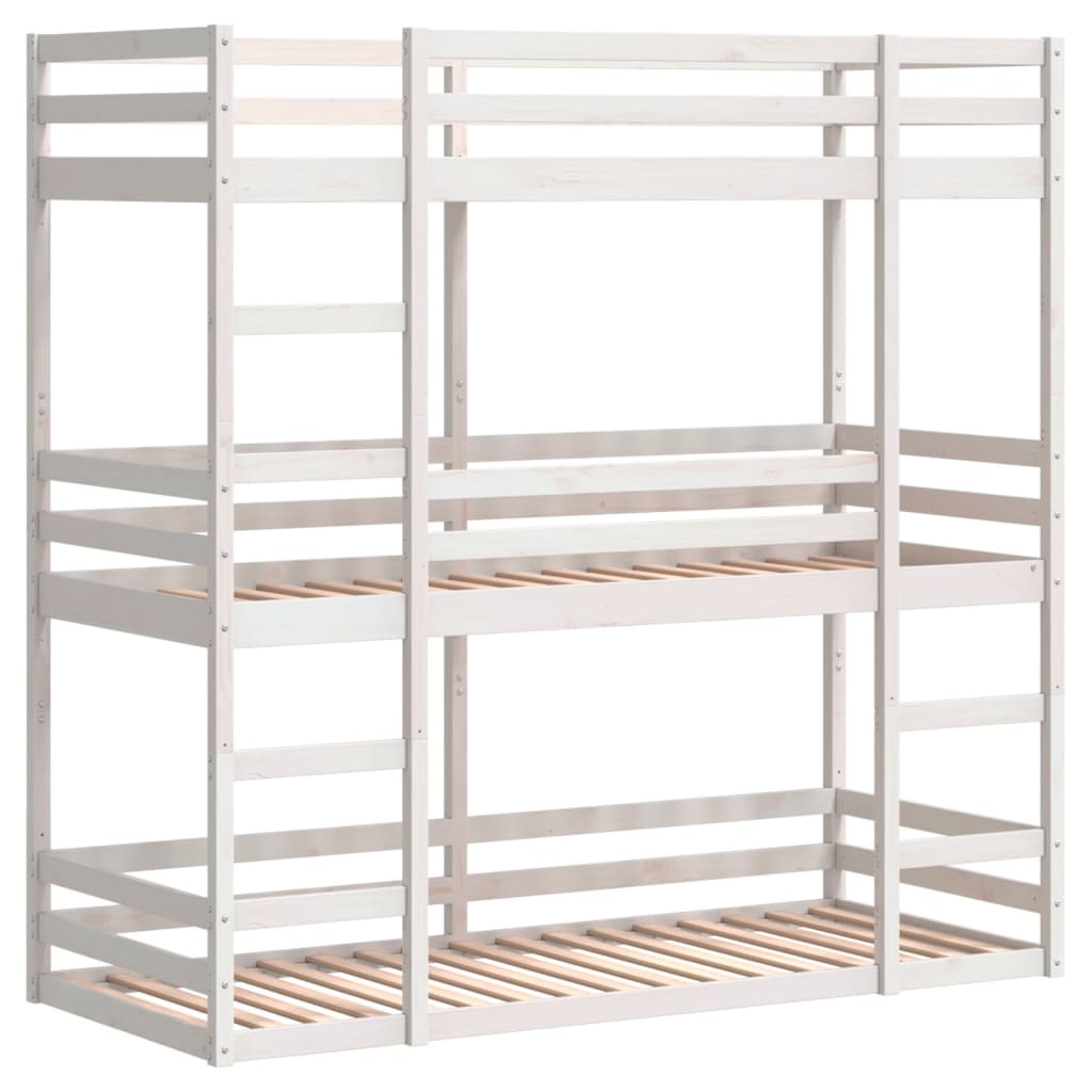 vidaXL Pat supraetajat triplu, alb, 90x190 cm, lemn masiv de pin