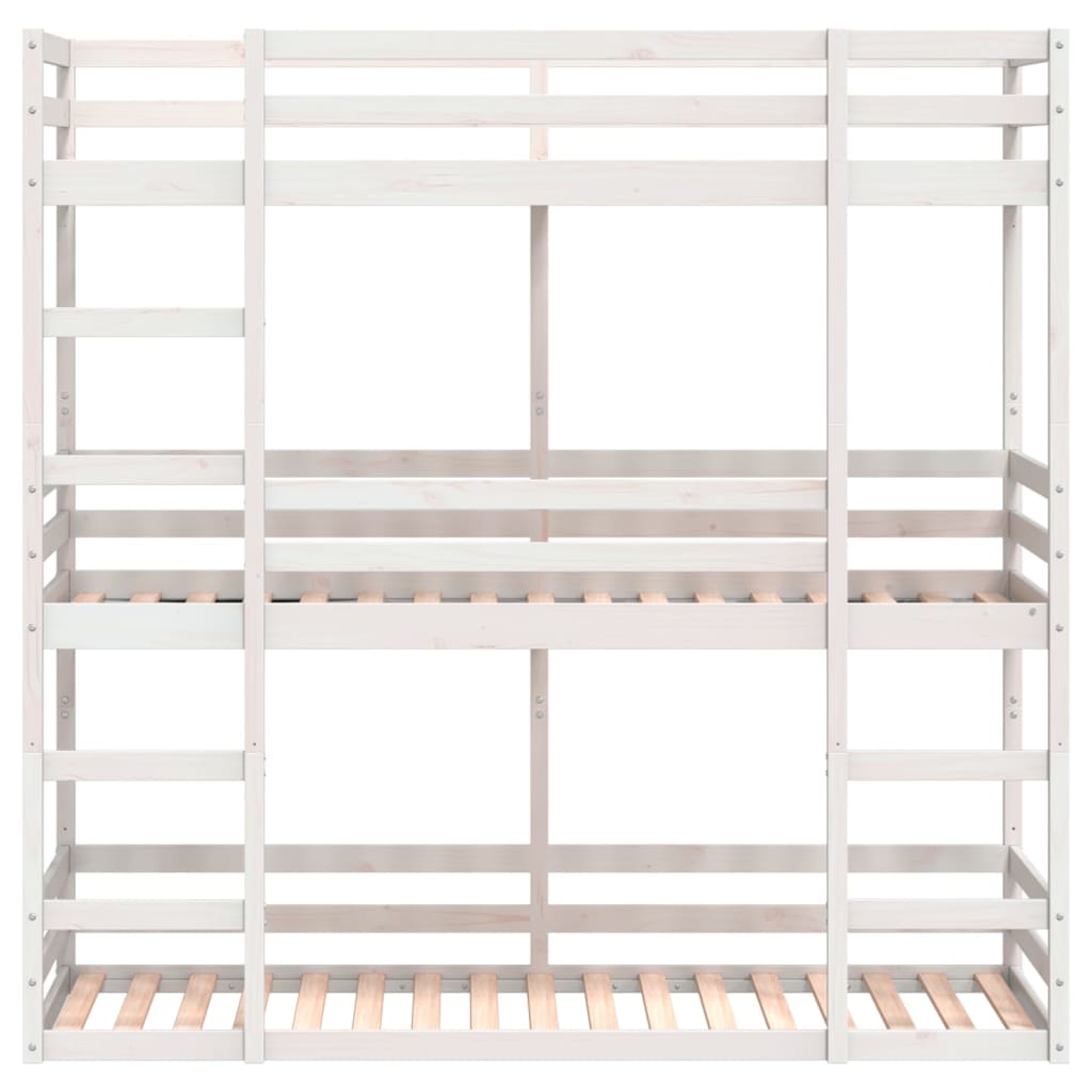 vidaXL Pat supraetajat triplu, alb, 90x190 cm, lemn masiv de pin