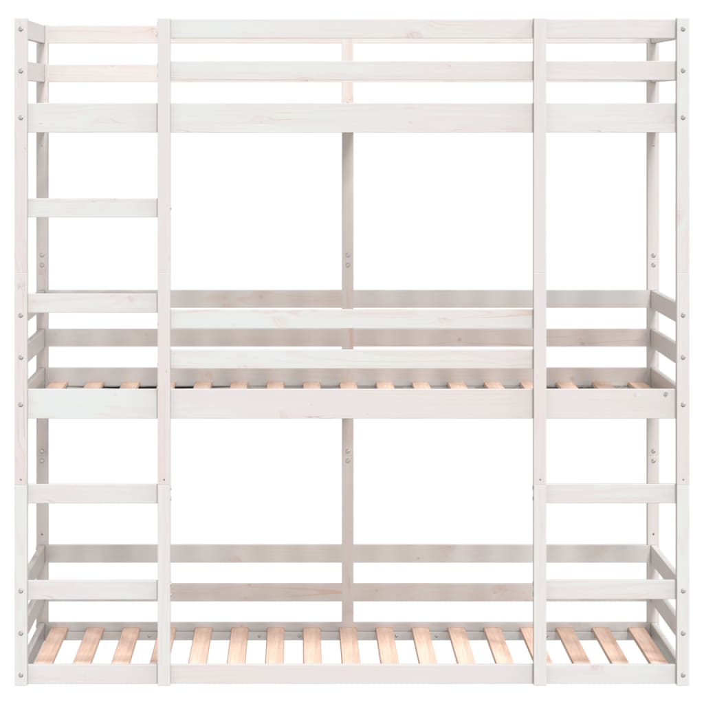 vidaXL Pat supraetajat triplu, alb, 75x190 cm, lemn masiv de pin
