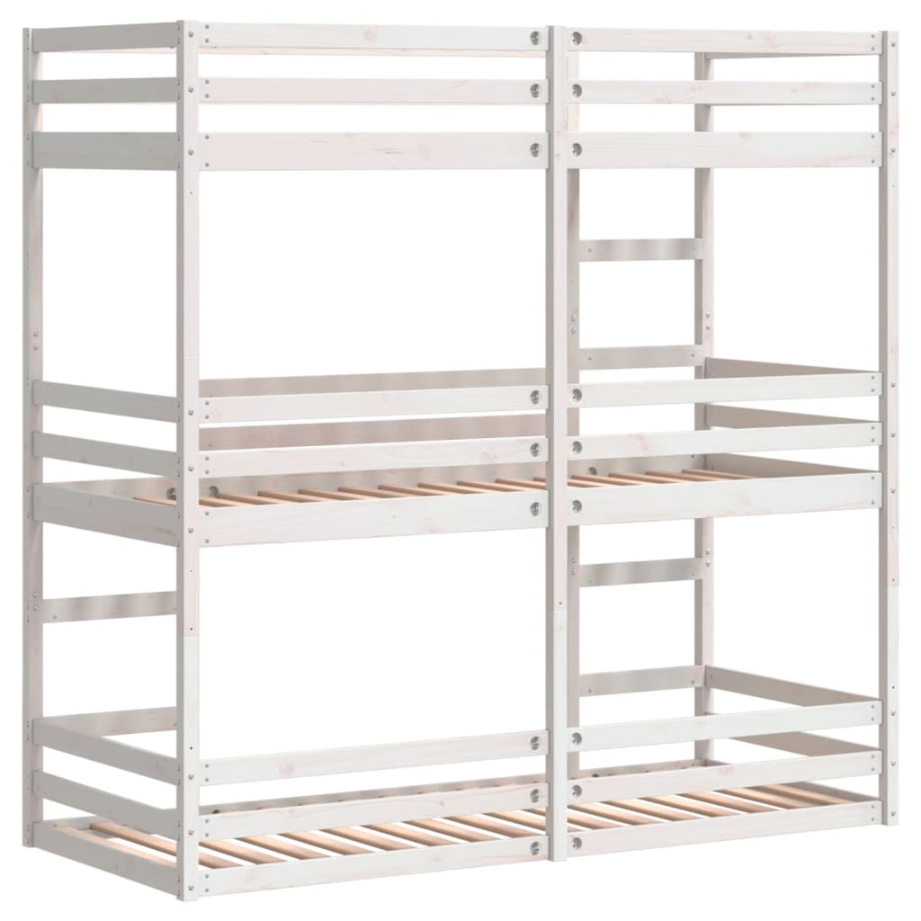 vidaXL Pat supraetajat triplu, alb, 75x190 cm, lemn masiv de pin