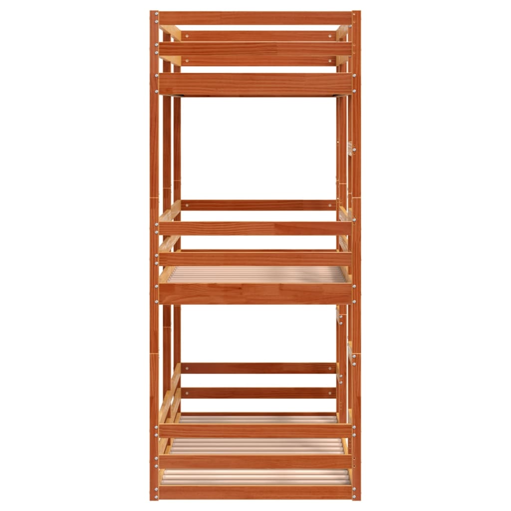 vidaXL Pat supraetajat triplu, maro ceruit, 75x190 cm, lemn masiv pin