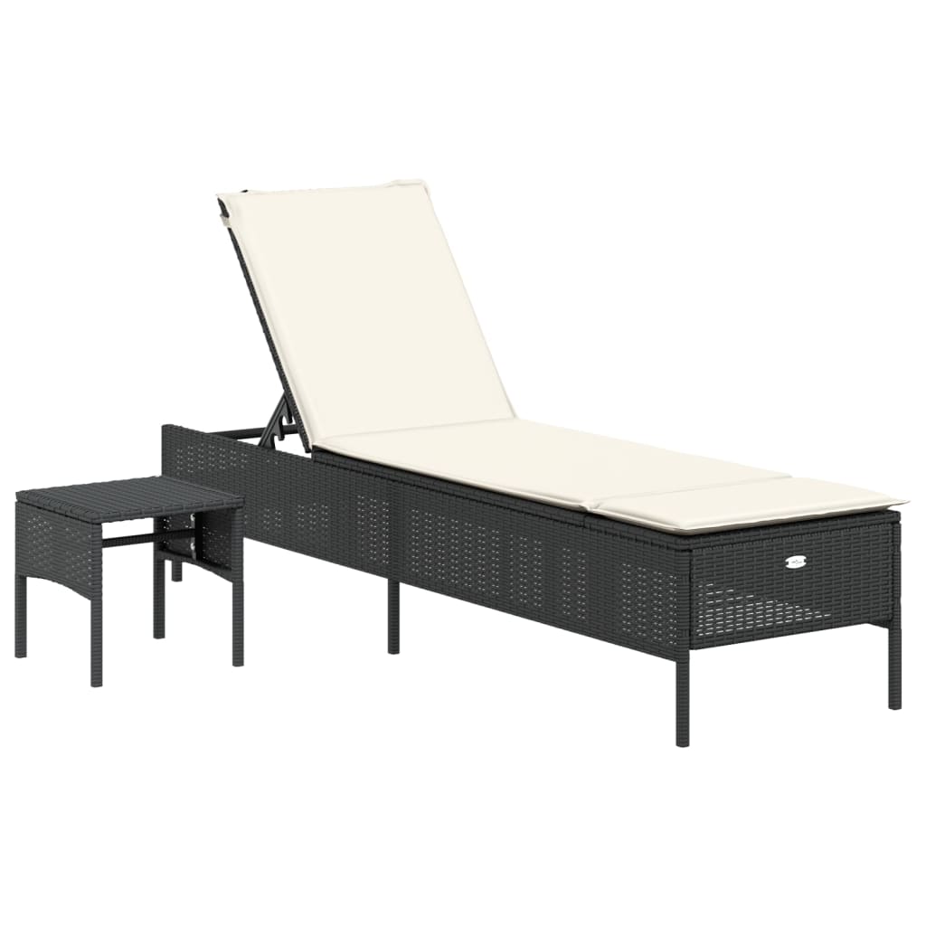 vidaXL Set de șezlonguri, 3 piese, cu pernă, poliratan negru vidaXL Set de șezlonguri, 3 piese, cu pernă, poliratan negru