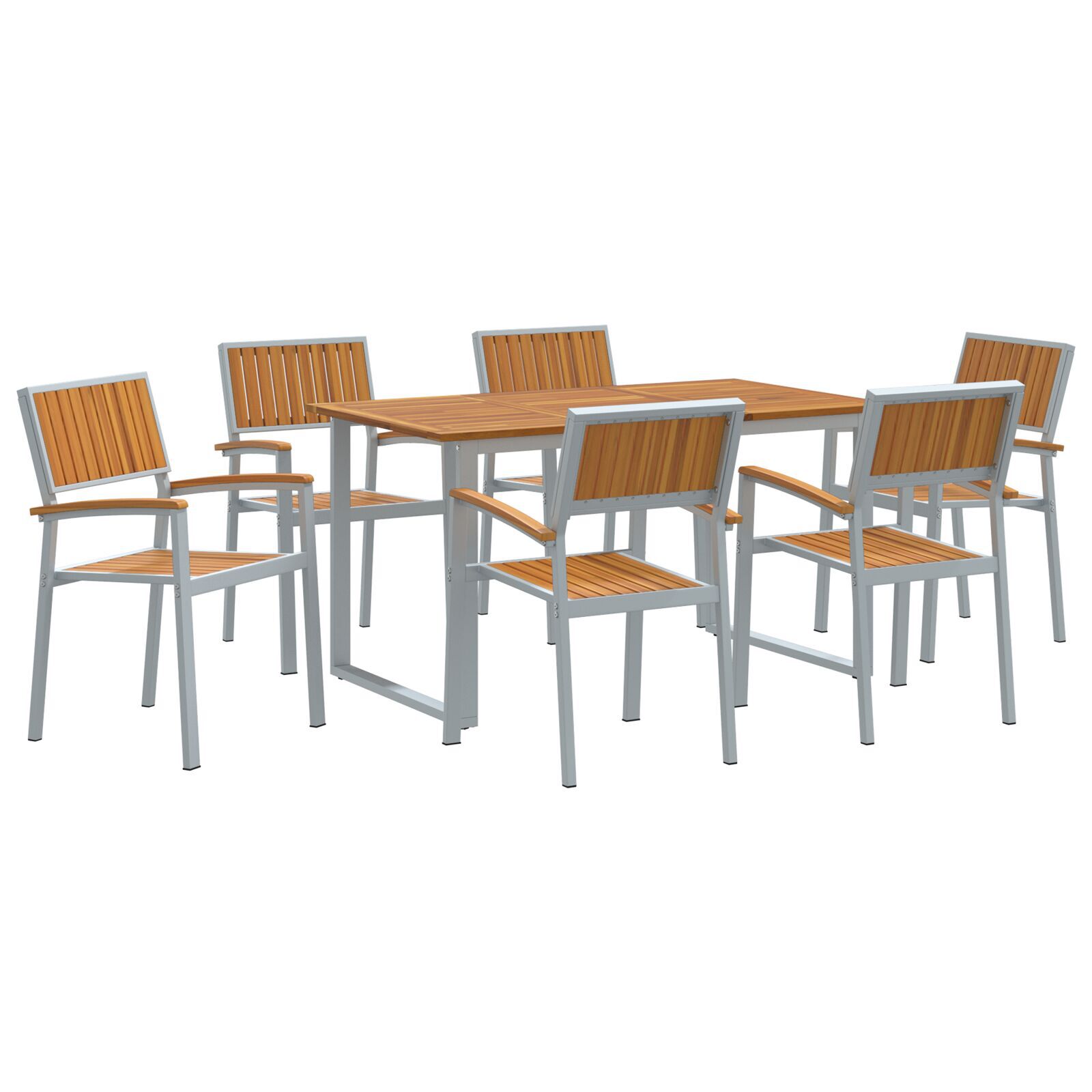 vidaXL Set de dining pentru grădină , 7 piese, gri, oțel și lemn de acacia