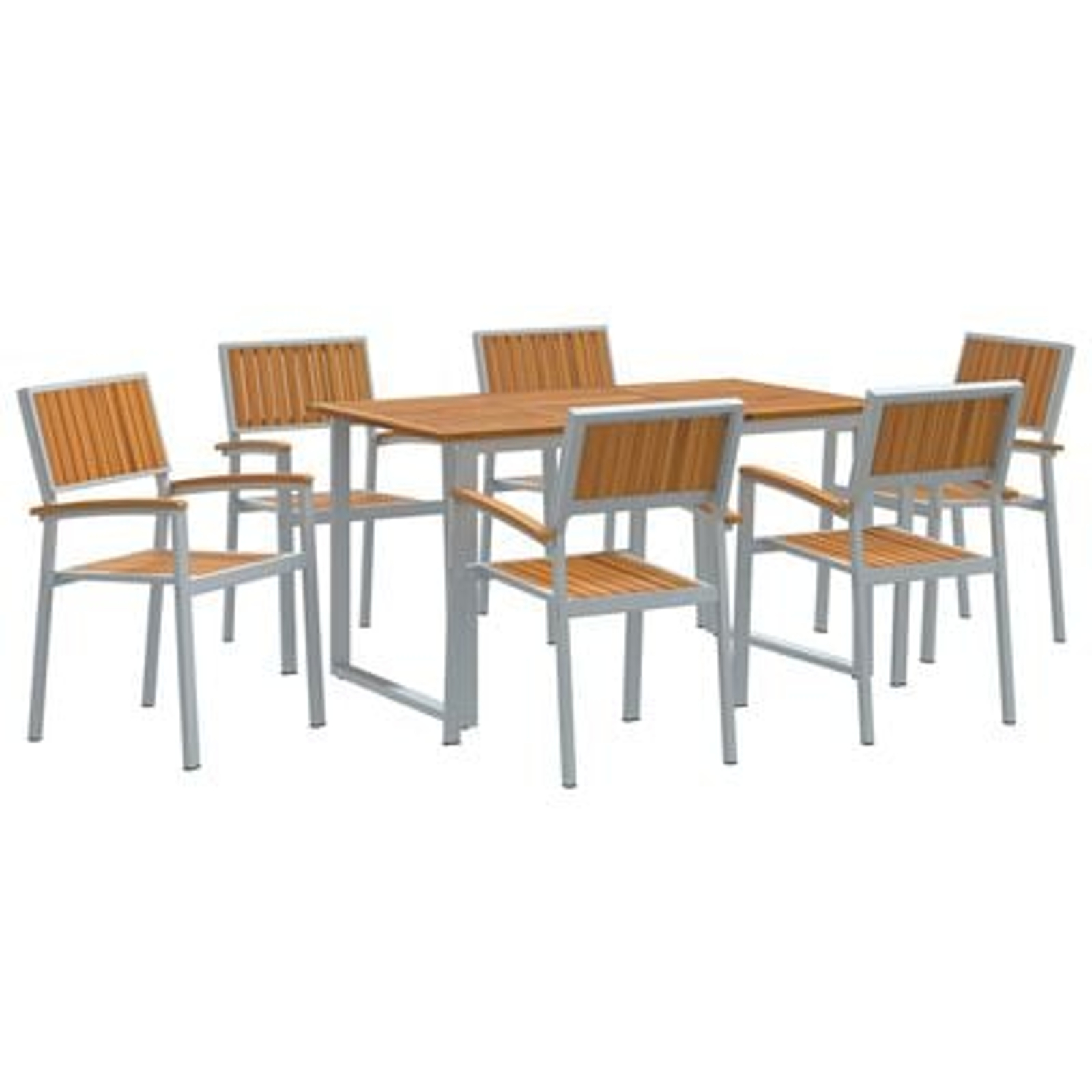 vidaXL Set de dining pentru grădină , 7 piese, gri, oțel și lemn de acacia