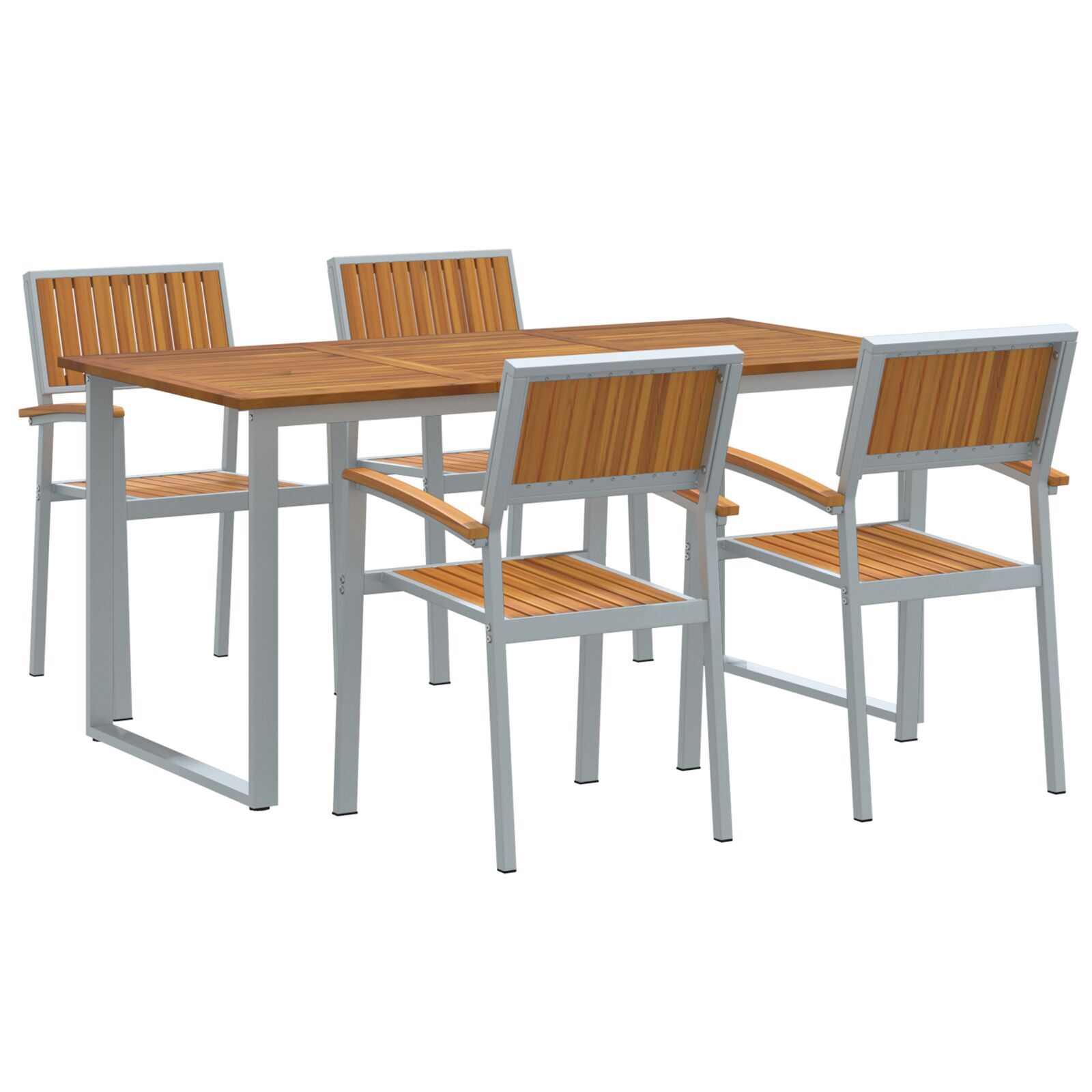vidaXL Set de dining pentru grădină 5 piese gri din oțel și lemn solid de acacia