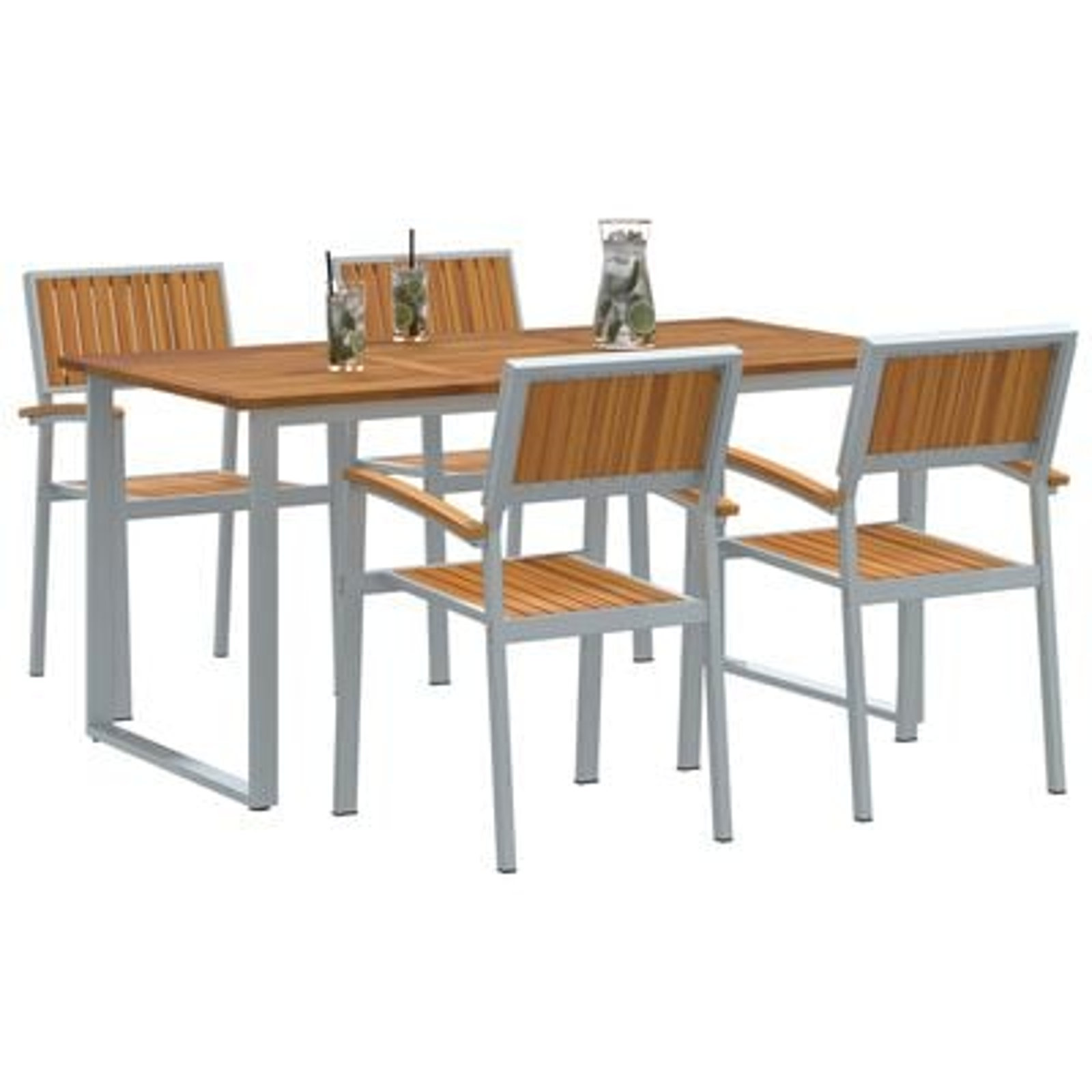 vidaXL Set de dining pentru grădină 5 piese gri din oțel și lemn solid de acacia