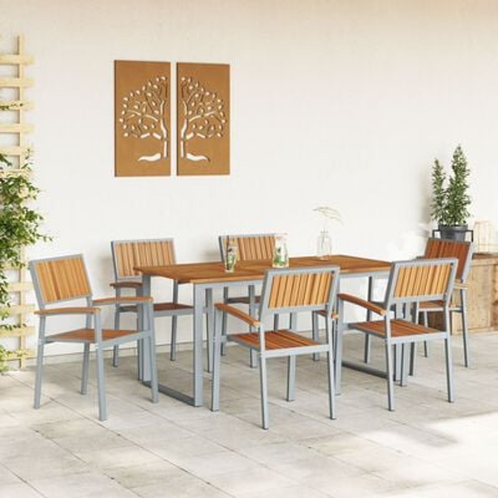 vidaXL Set de dining pentru grădină 7 piese Gri Oțel și Lemn Masiv de Acacia vidaXL Set de dining pentru grădină 7 piese Gri Oțel și Lemn Masiv de Acacia
