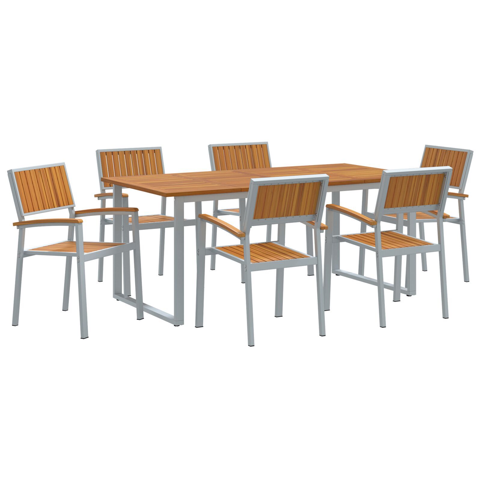 vidaXL Set de dining pentru grădină , 7 piese, oțel gri și lemn solid de acacia