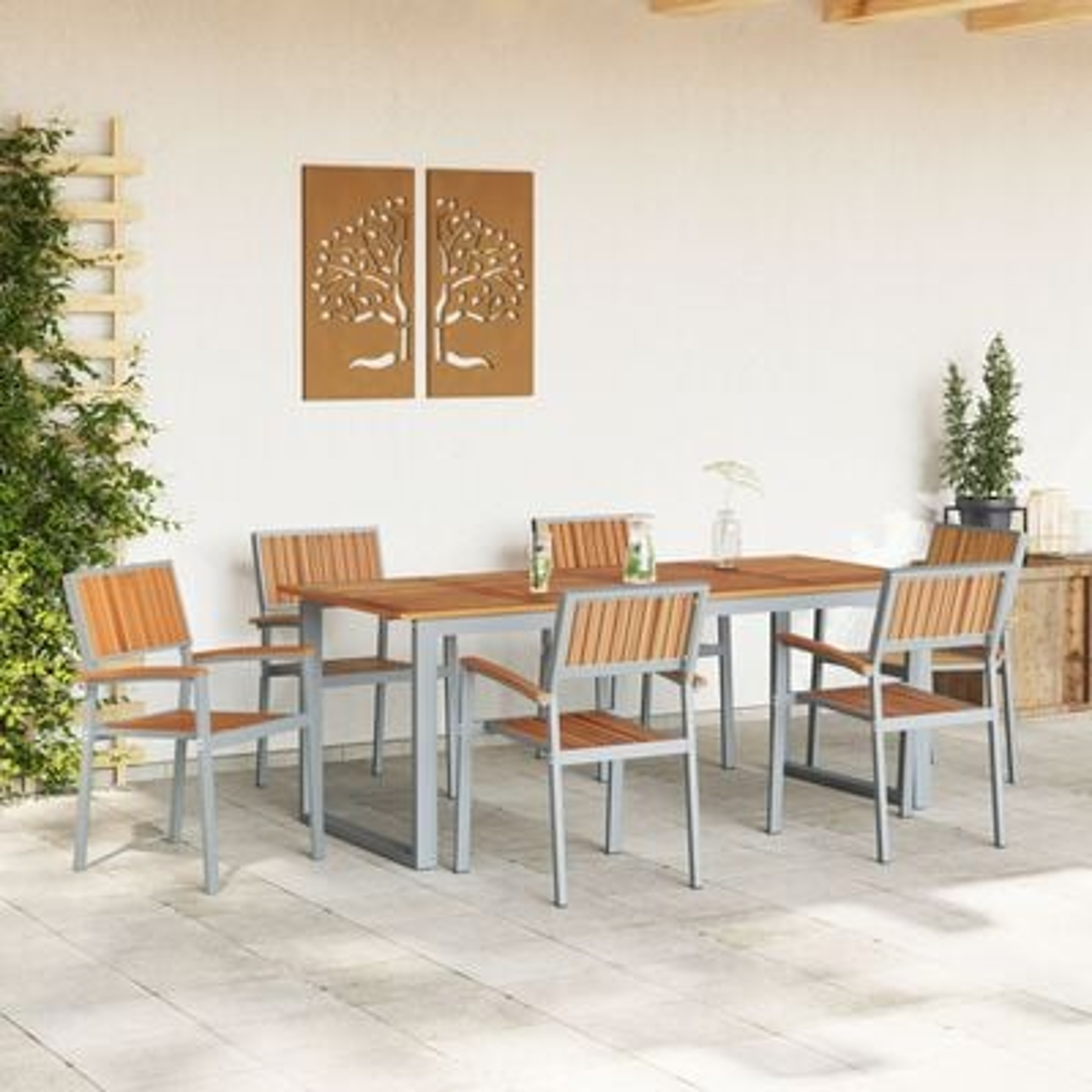 vidaXL Set de dining de grădină 7 piese Gri din oțel și lemn de acacia