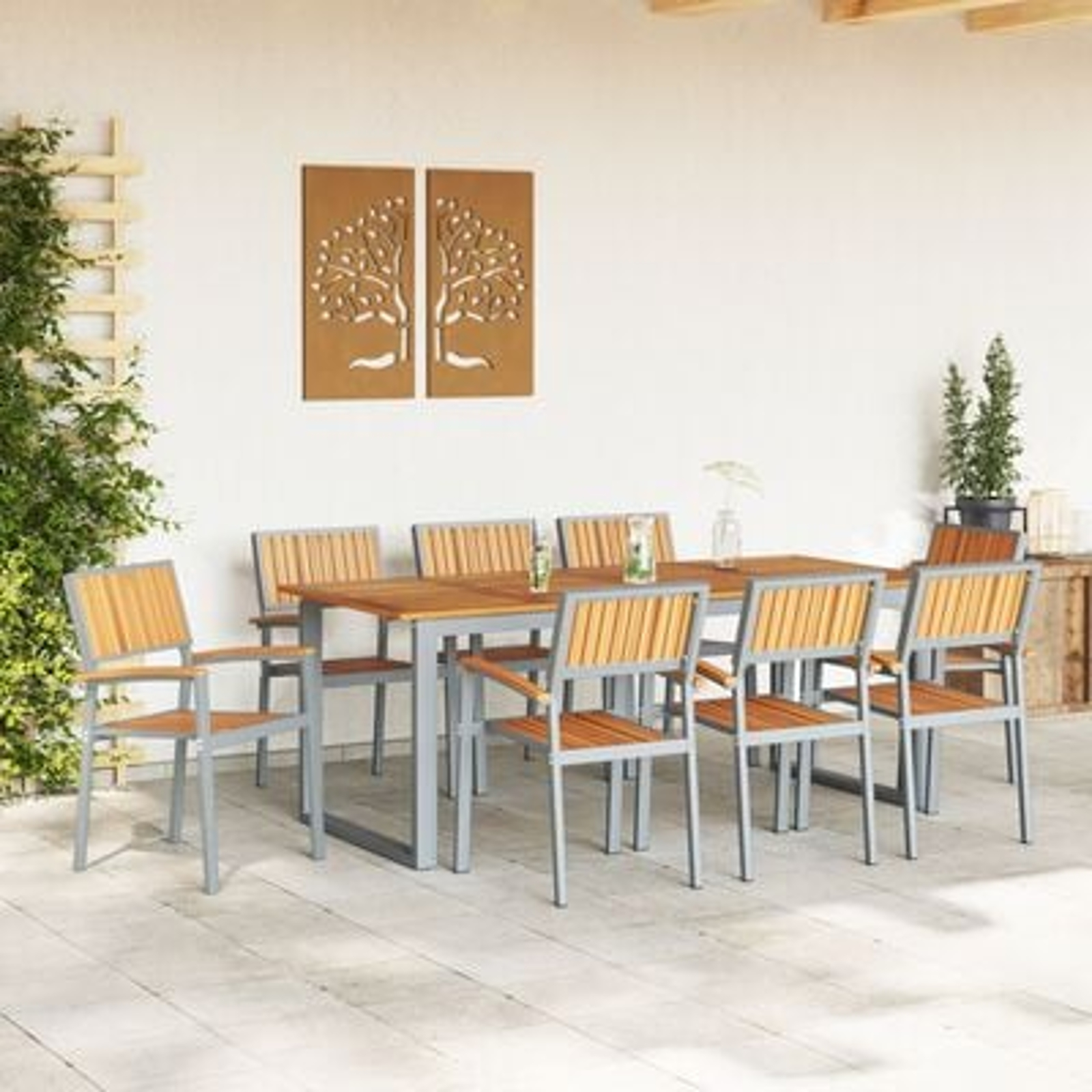 vidaXL Set de dining pentru grădină 9 piese Gri Oțel și Lemn Masiv de Acacia vidaXL Set de dining pentru grădină 9 piese Gri Oțel și Lemn Masiv de Acacia