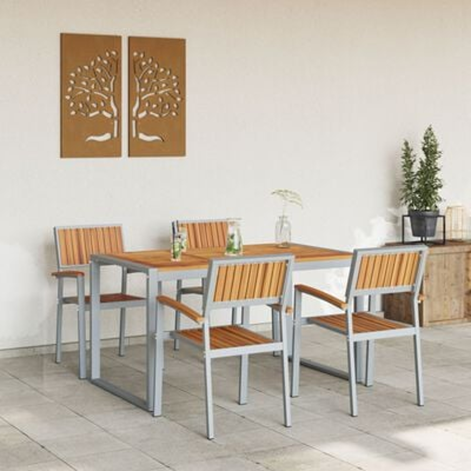 vidaXL Set de masă 5 piese din lemn solid de acacia și metal vidaXL Set de masă 5 piese din lemn solid de acacia și metal