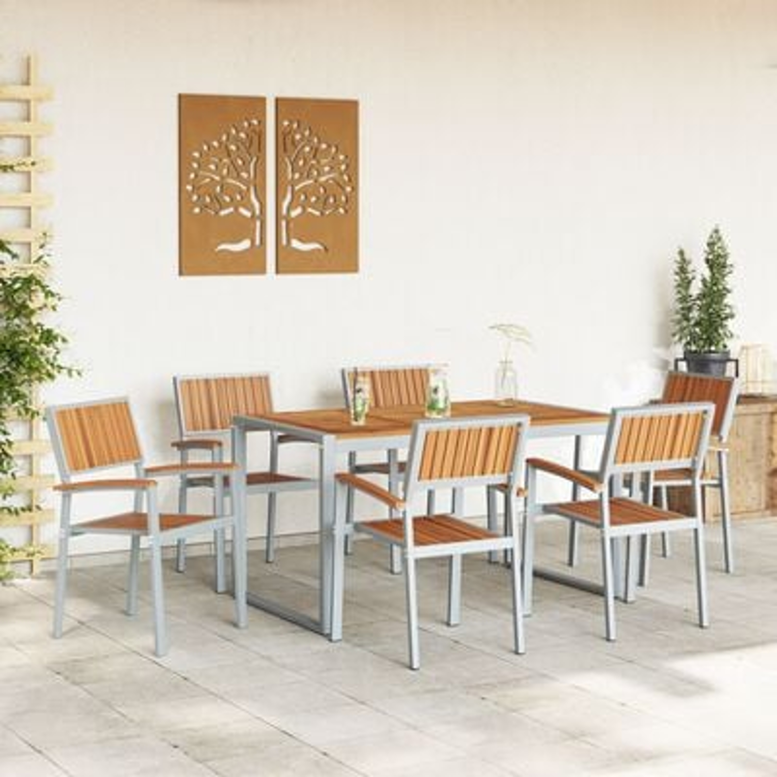 vidaXL Set de dining pentru grădină 7 piese din lemn masiv de acacia și metal vidaXL Set de dining pentru grădină 7 piese din lemn masiv de acacia și metal