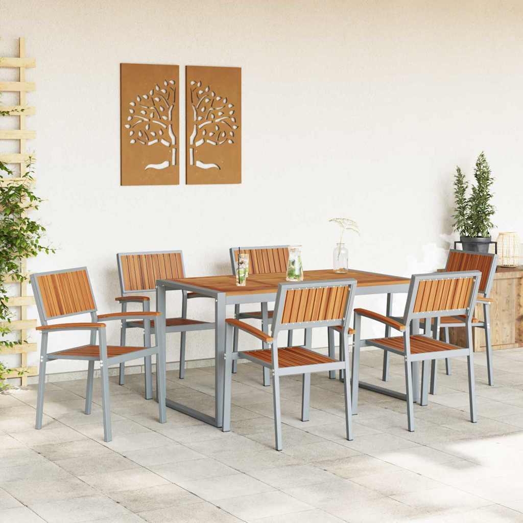 vidaXL Set de dining pentru grădină din 7 piese, din lemn solid de acacia și metal vidaXL Set de dining pentru grădină din 7 piese, din lemn solid de acacia și metal