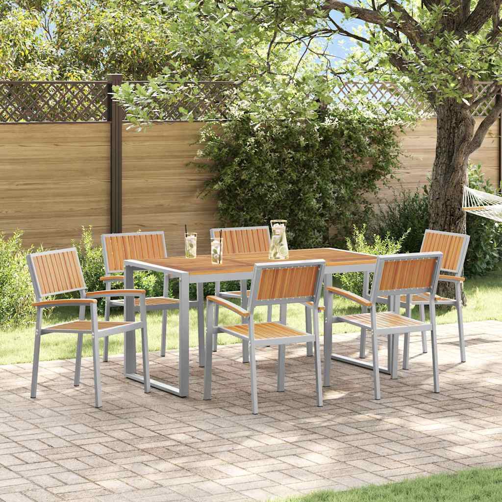 vidaXL Set de dining pentru grădină din 7 piese, din lemn solid de acacia și metal vidaXL Set de dining pentru grădină din 7 piese, din lemn solid de acacia și metal