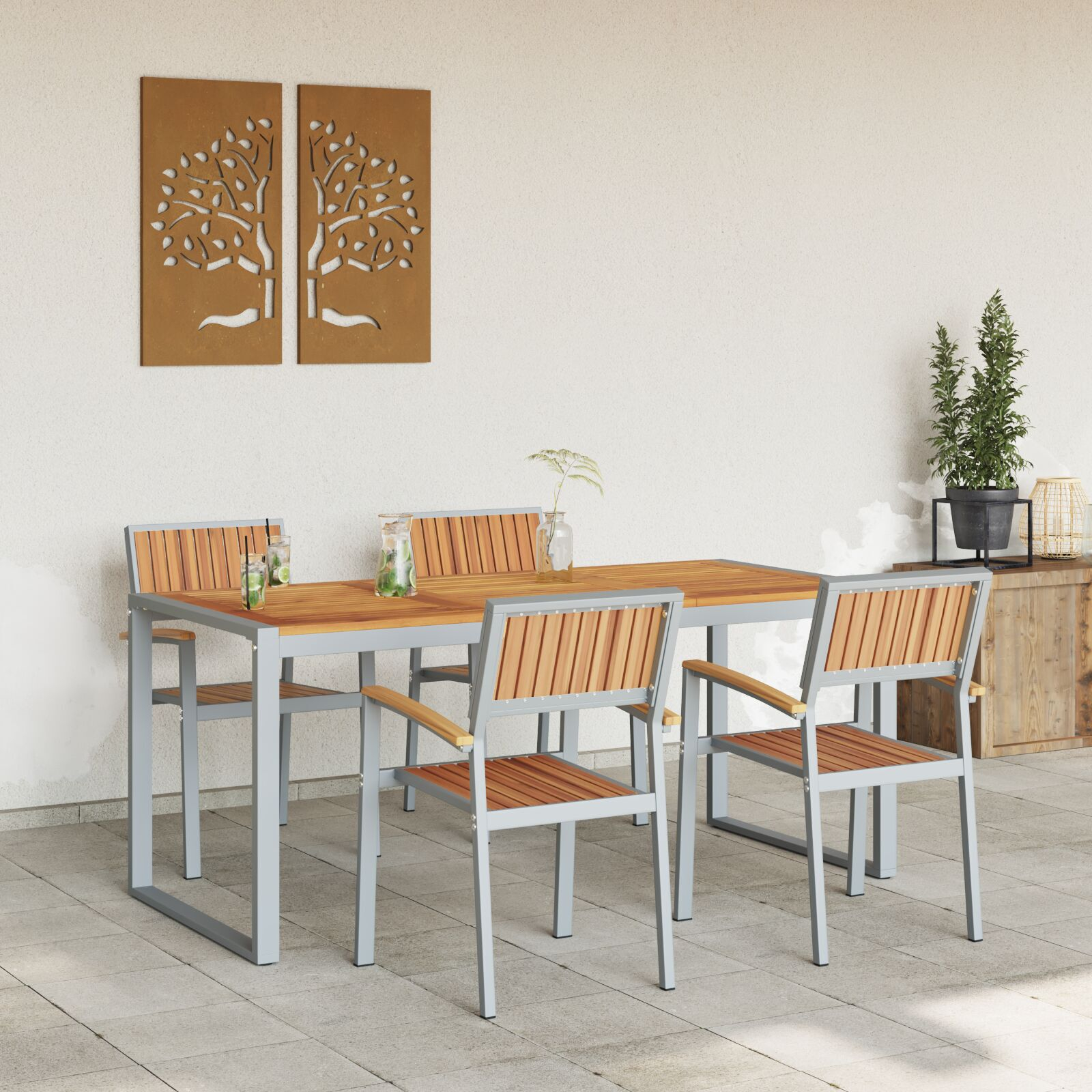 vidaXL Set de dining pentru grădină 5 piese din lemn masiv de acacia și metal