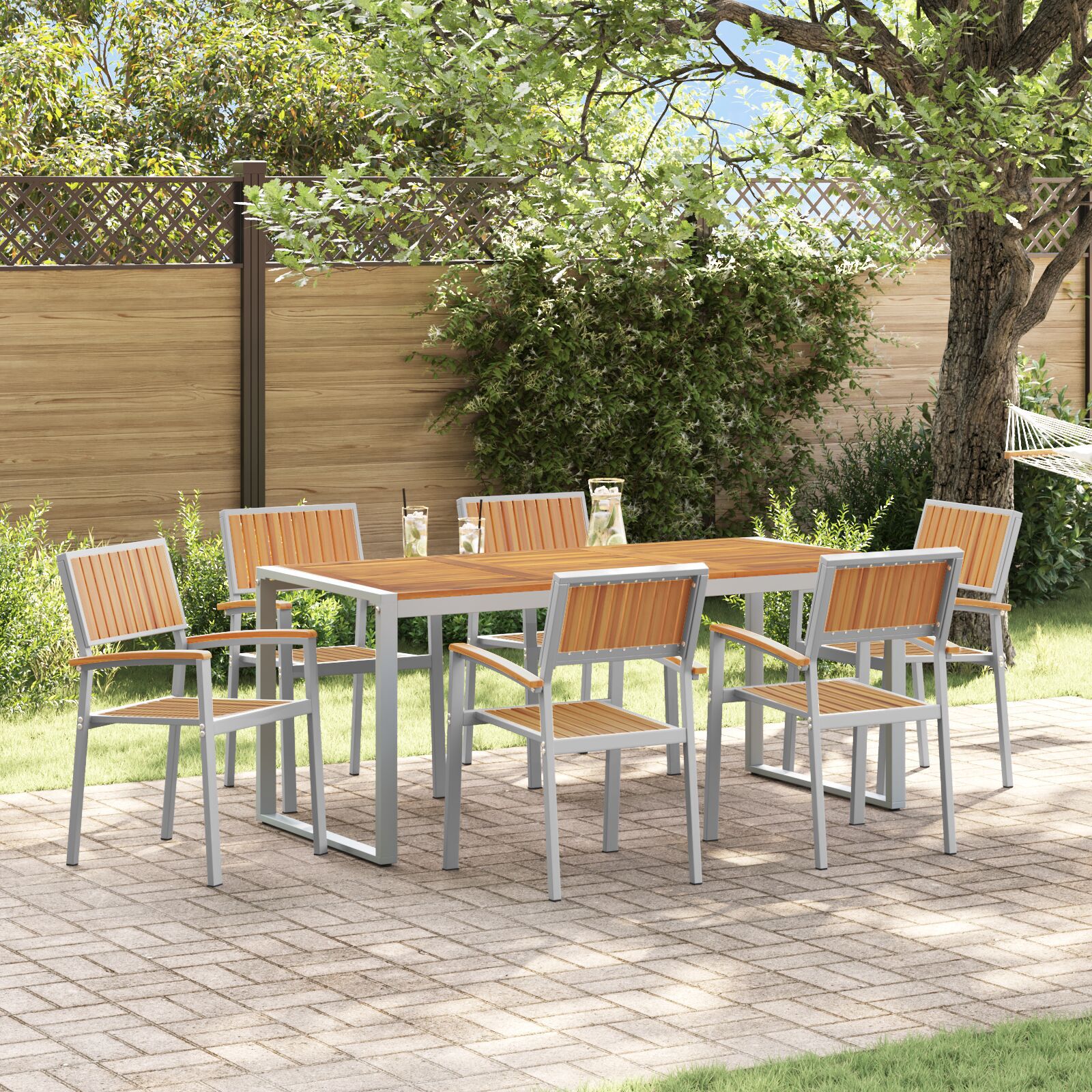 vidaXL Set de dining pentru grădină 7 piese din lemn solid de acacia și metal vidaXL Set de dining pentru grădină 7 piese din lemn solid de acacia și metal