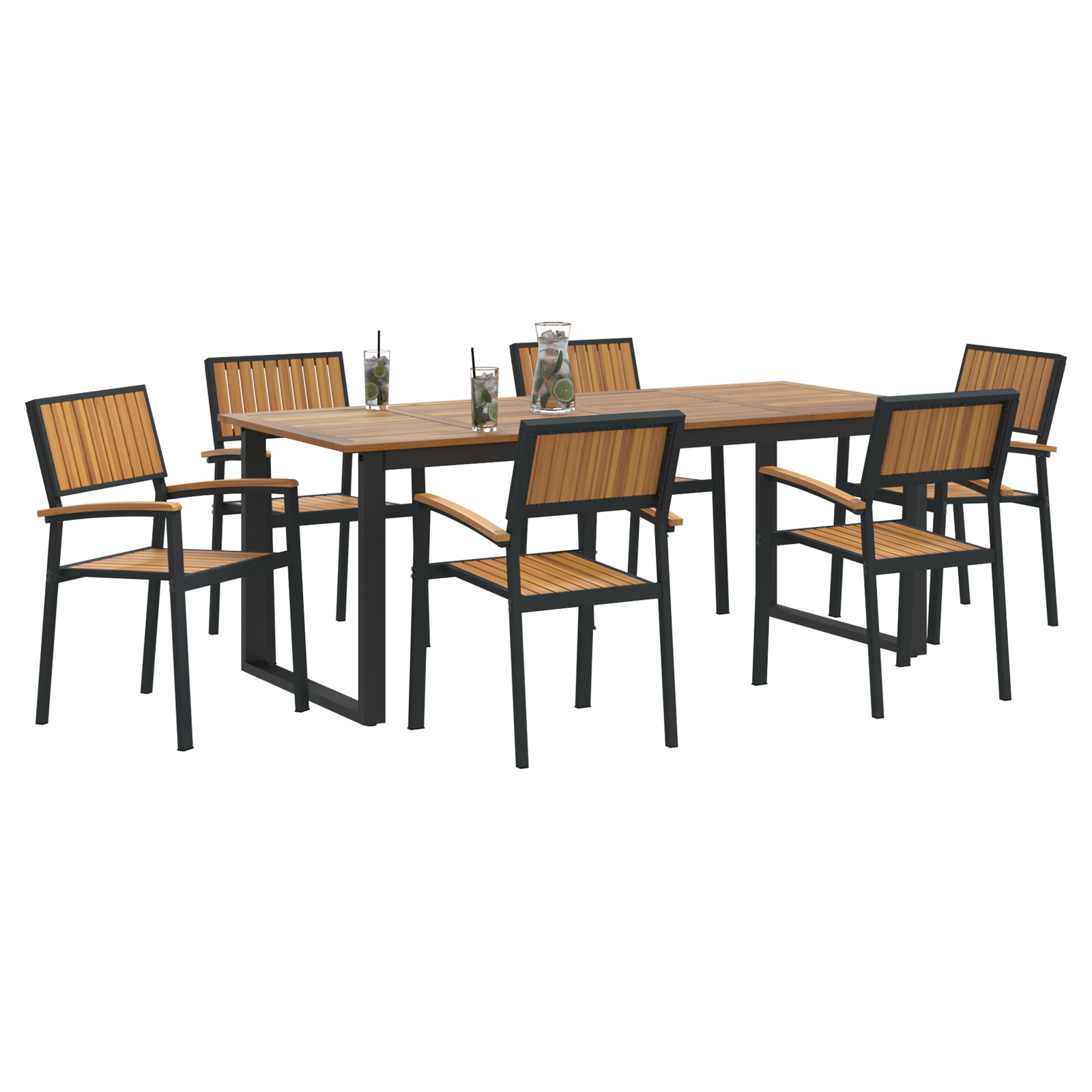 vidaXL Set de dining de 7 piese cu oțel negru și lemn solid de acacia