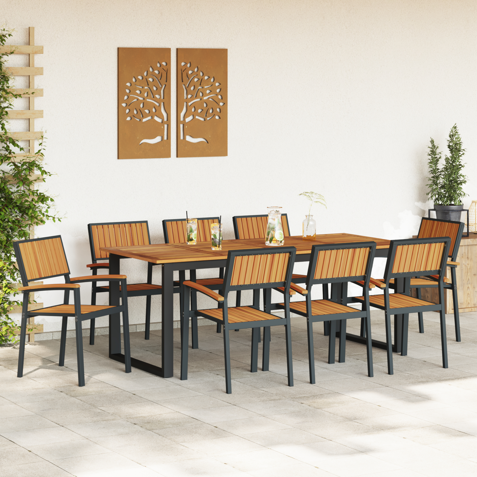 vidaXL Set de dining pentru grădină 9 piese Oțel negru și Lemn de acacia vidaXL Set de dining pentru grădină 9 piese Oțel negru și Lemn de acacia