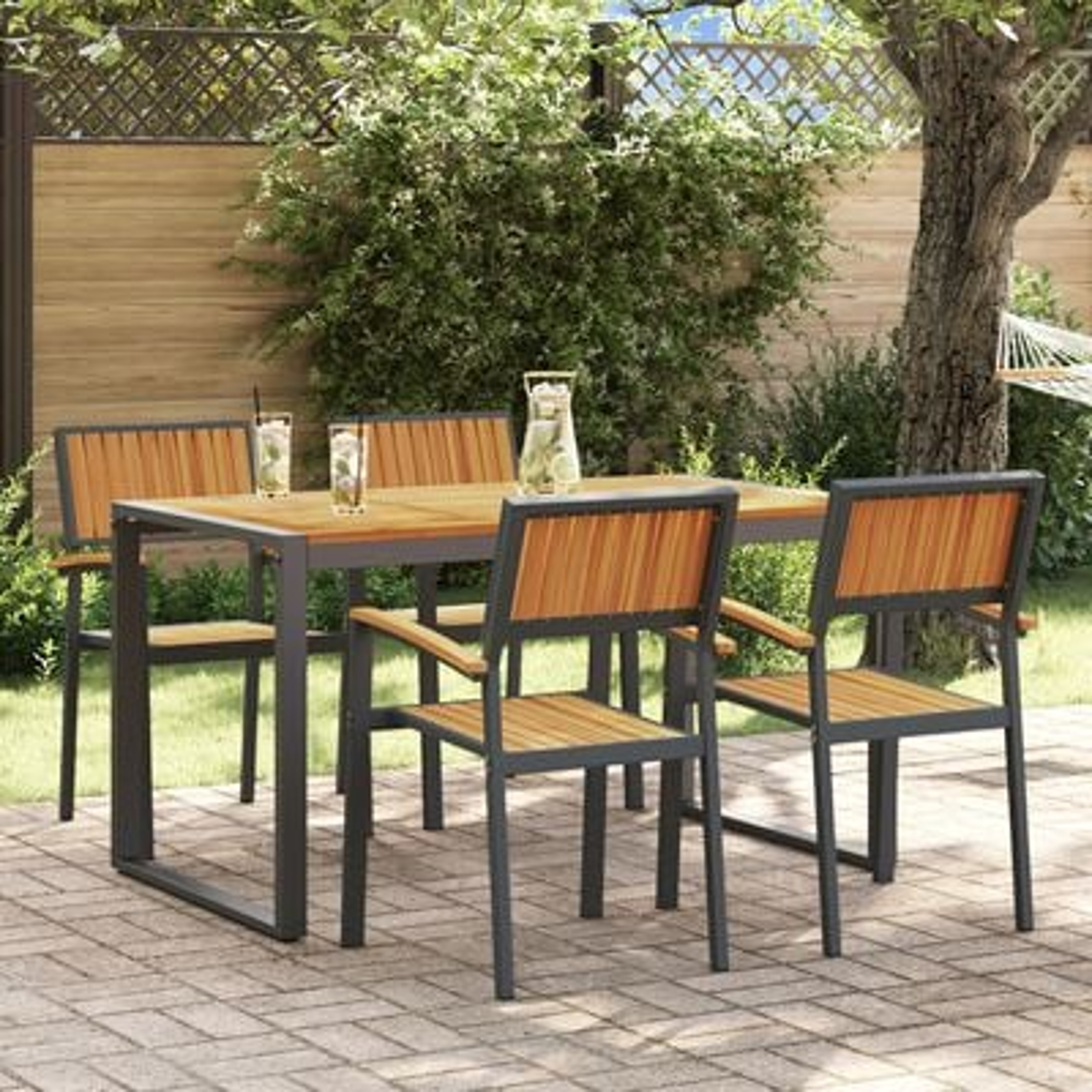 vidaXL Set de masă pentru grădină 5 pcs Negru Lemn Solid de Acacia