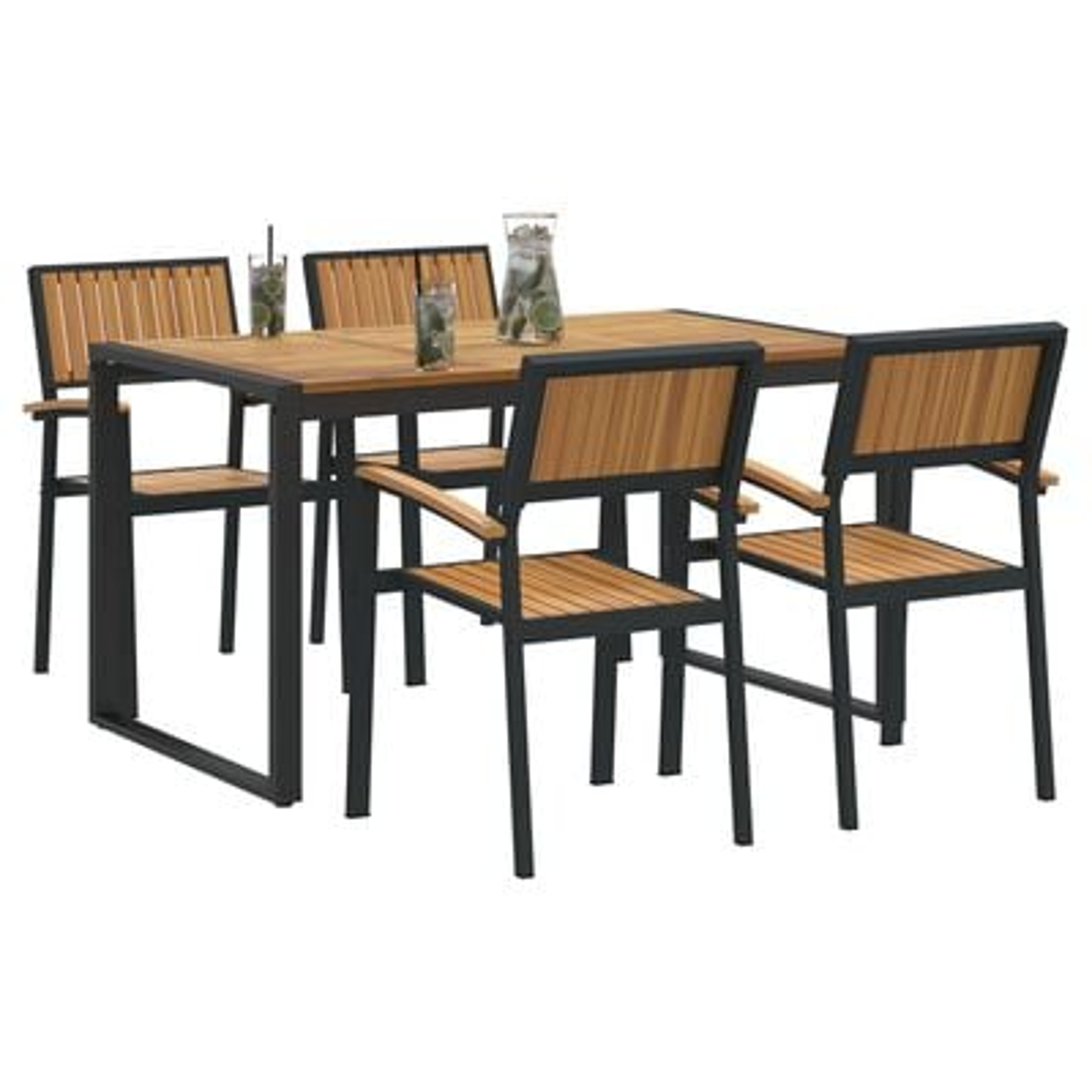 vidaXL Set de masă pentru grădină 5 pcs Negru Lemn Solid de Acacia