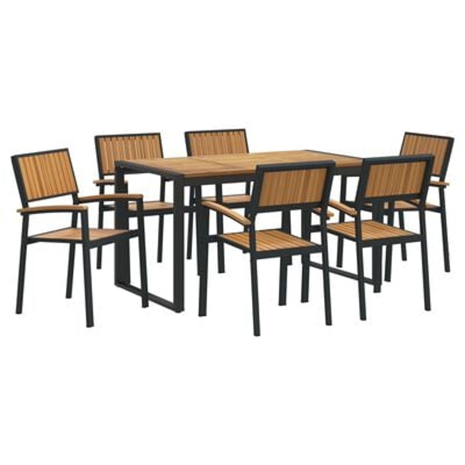 vidaXL Set de dining pentru grădină cu 7 piese din lemn masiv de acacia și metal vidaXL Set de dining pentru grădină cu 7 piese din lemn masiv de acacia și metal