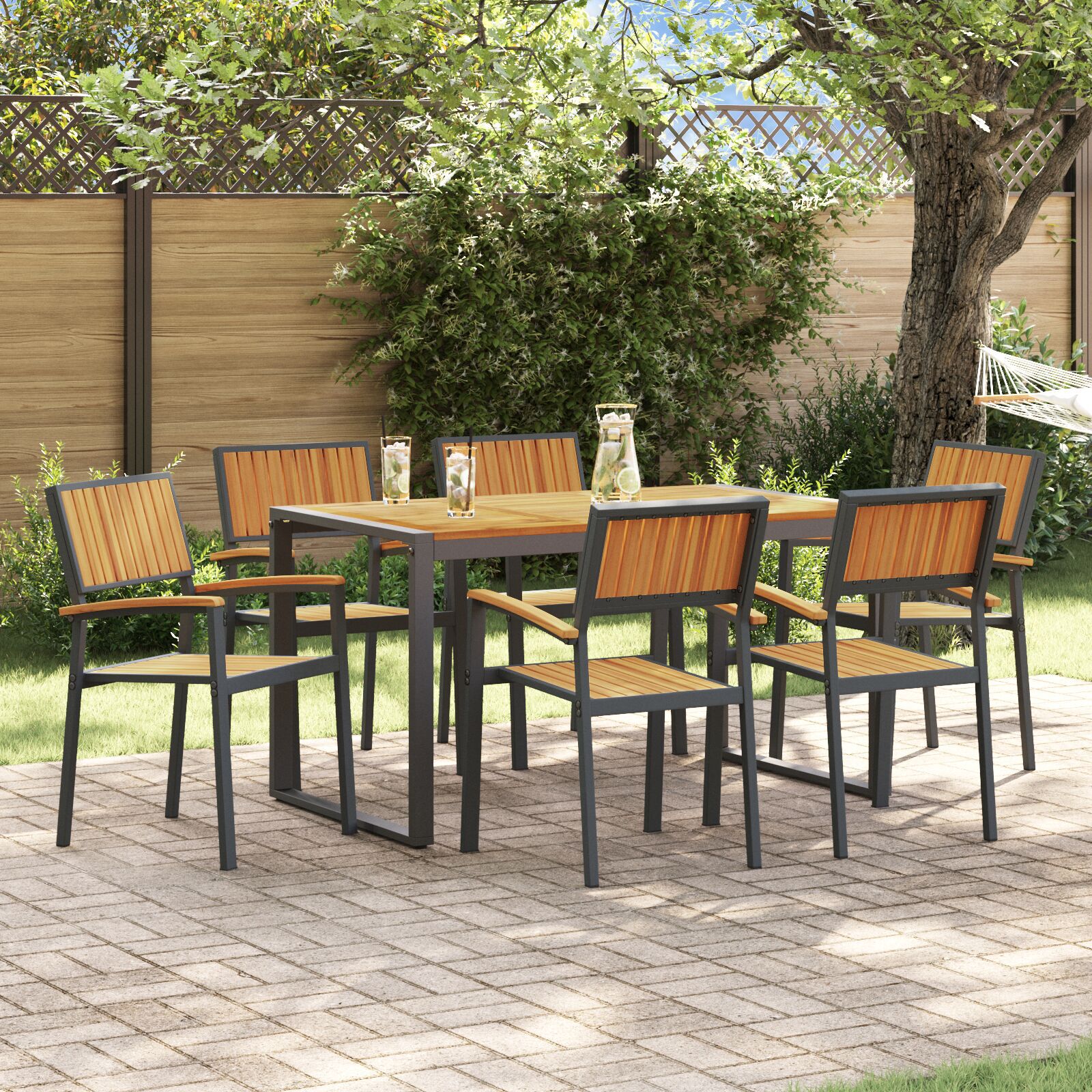 vidaXL Set de dining pentru grădină cu 7 piese din lemn masiv de acacia și metal vidaXL Set de dining pentru grădină cu 7 piese din lemn masiv de acacia și metal