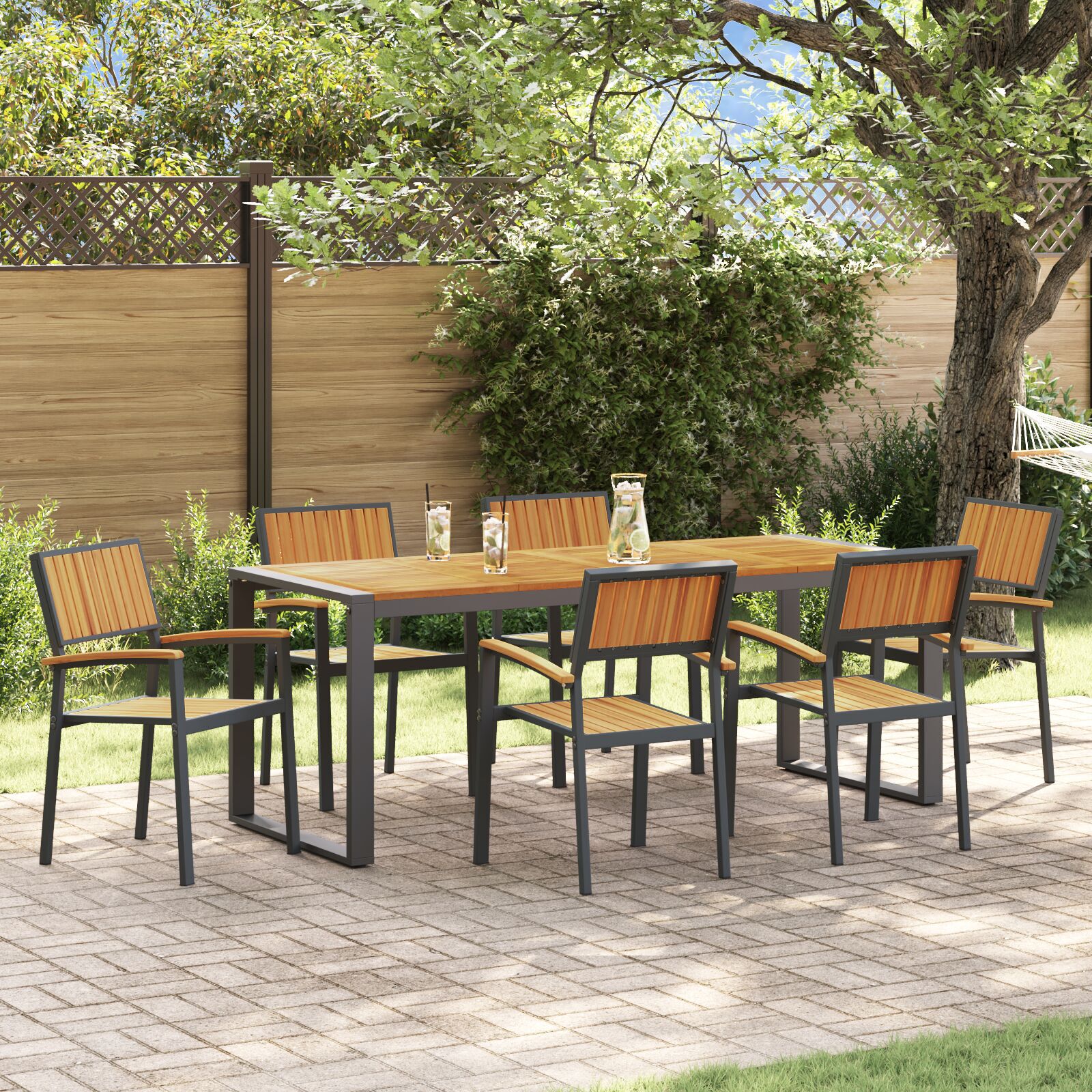 vidaXL Set de dining pentru grădină cu 7 piese din lemn masiv de acacia și metal vidaXL Set de dining pentru grădină cu 7 piese din lemn masiv de acacia și metal