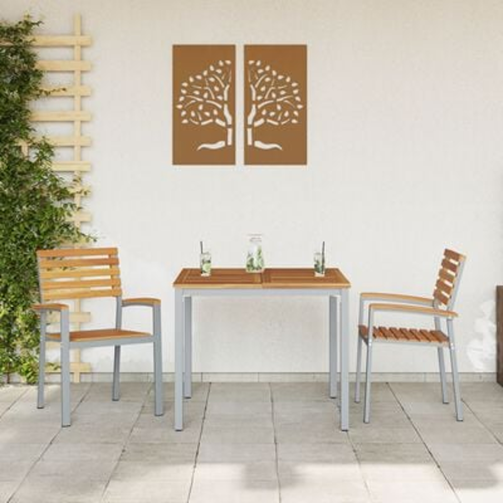 vidaXL Set de dining pentru grădină , 3 piese, din lemn masiv de acacia și metal