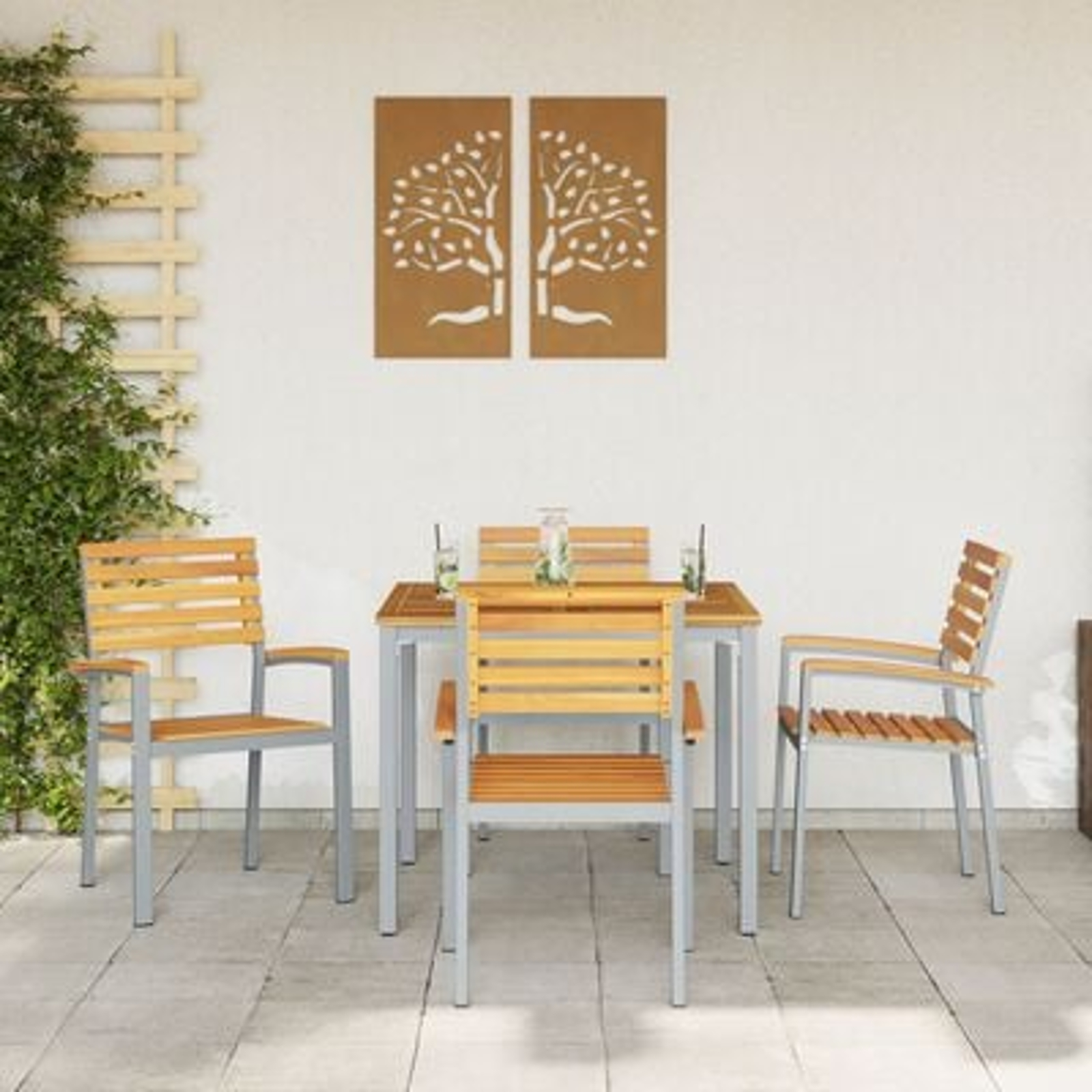 vidaXL Set de dining pentru grădină , 5 piese, din lemn solid de acacia și metal
