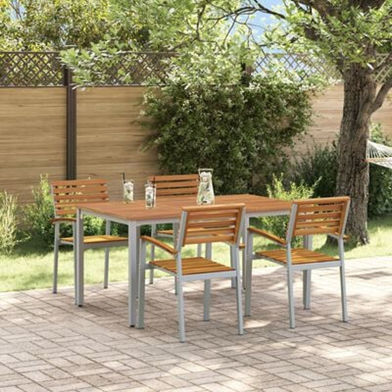 vidaXL Set de dining pentru grădină din 5 piese, lemn solid de acacia și metal vidaXL Set de dining pentru grădină din 5 piese, lemn solid de acacia și metal
