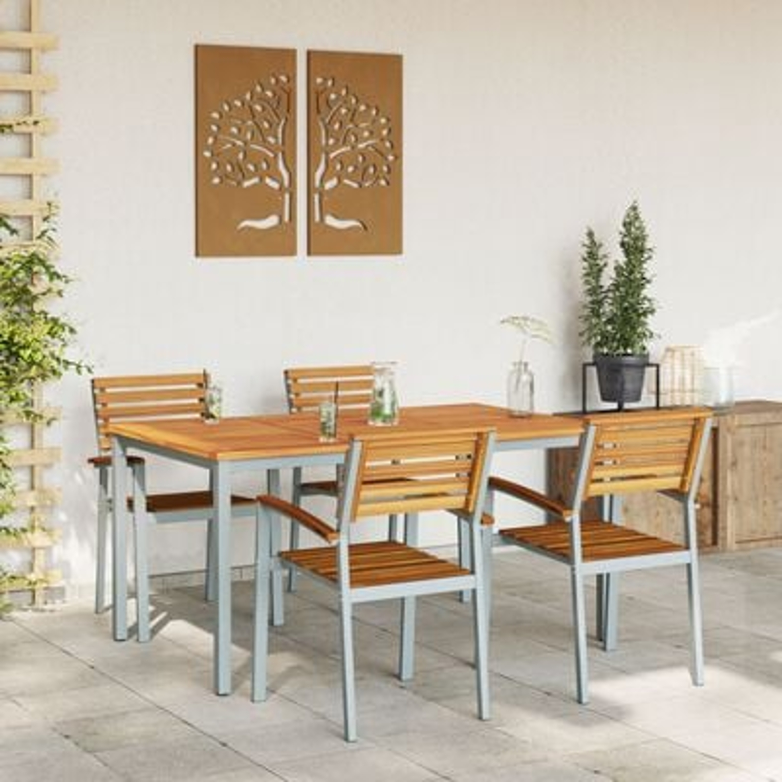 vidaXL Set de dining pentru grădină din 5 piese, lemn solid de acacia și metal vidaXL Set de dining pentru grădină din 5 piese, lemn solid de acacia și metal