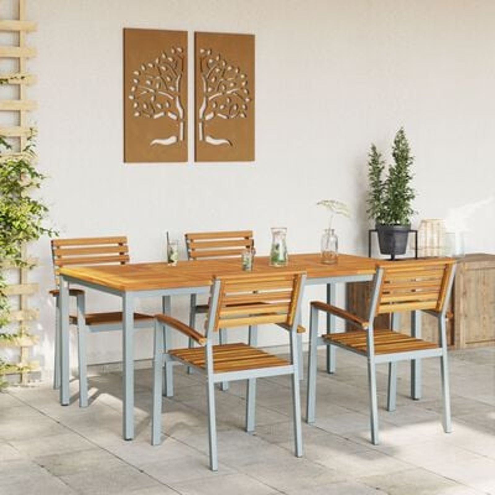 vidaXL Set de Dining pentru Grădină 5 Piese din Lemn Masiv de Acacia și Metal