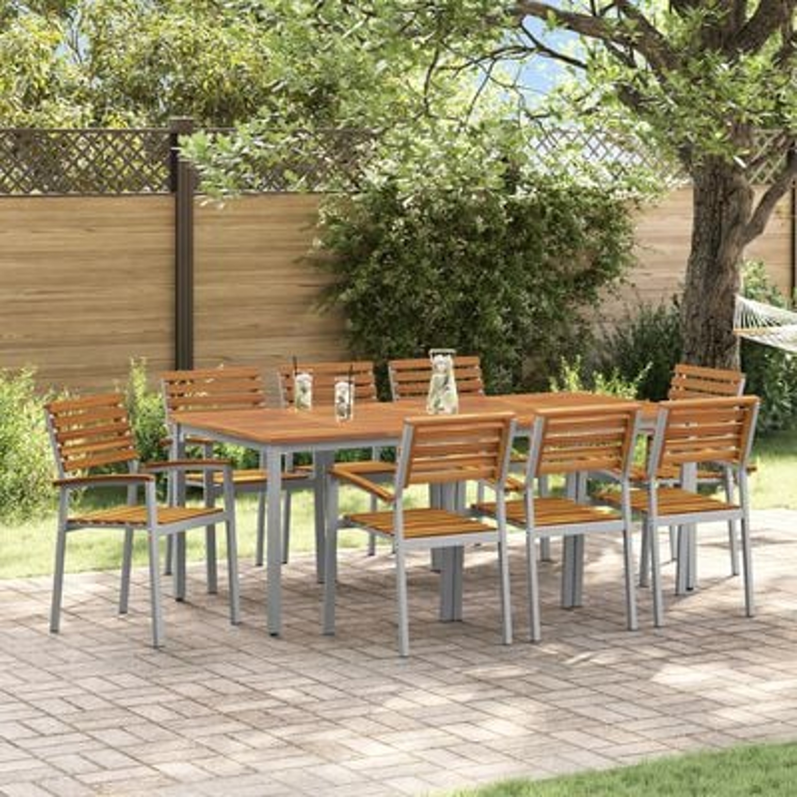 vidaXL Set de dining pentru grădină 9 piese din lemn de acacia și metal vidaXL Set de dining pentru grădină 9 piese din lemn de acacia și metal