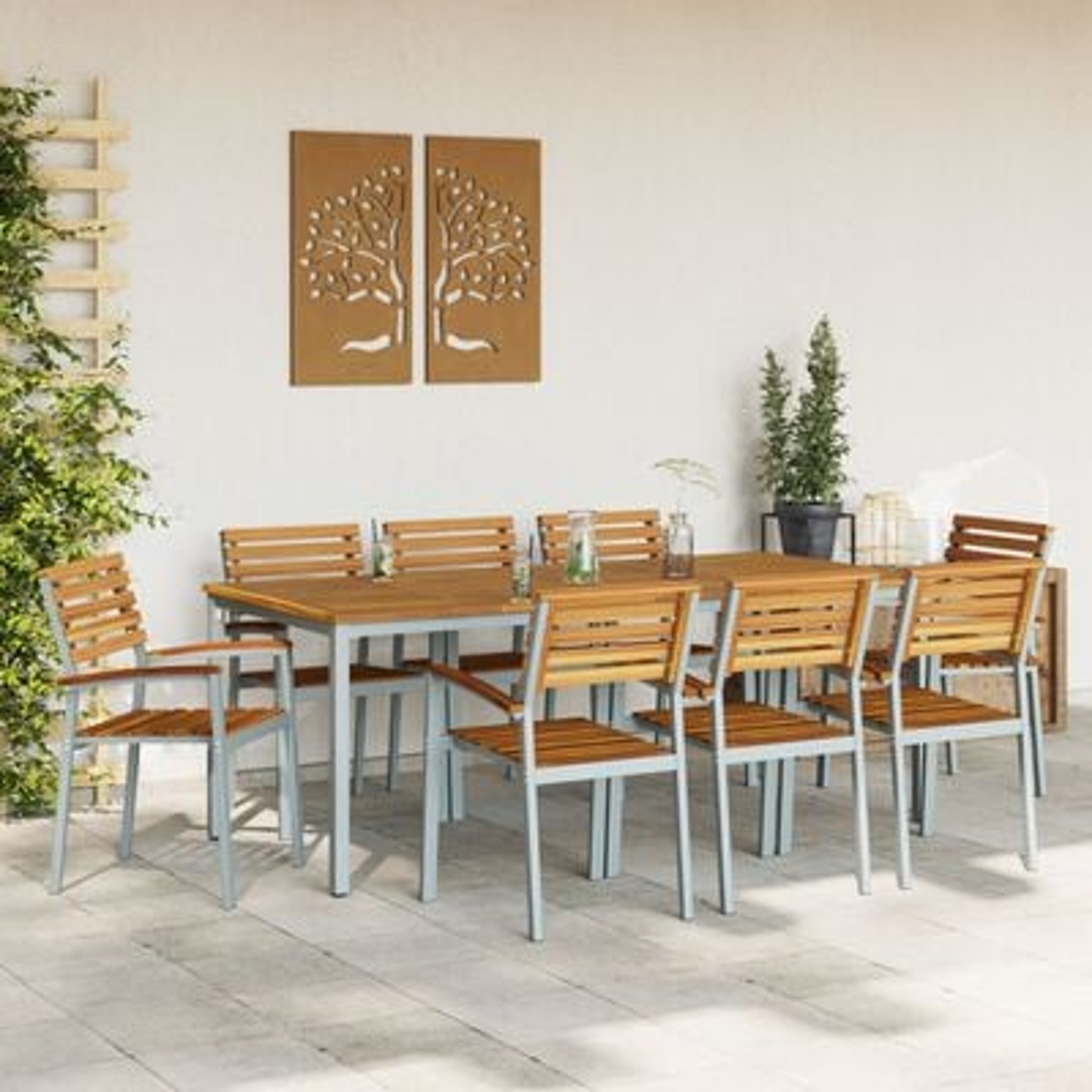 vidaXL Set de dining pentru grădină 9 piese din lemn de acacia și metal vidaXL Set de dining pentru grădină 9 piese din lemn de acacia și metal