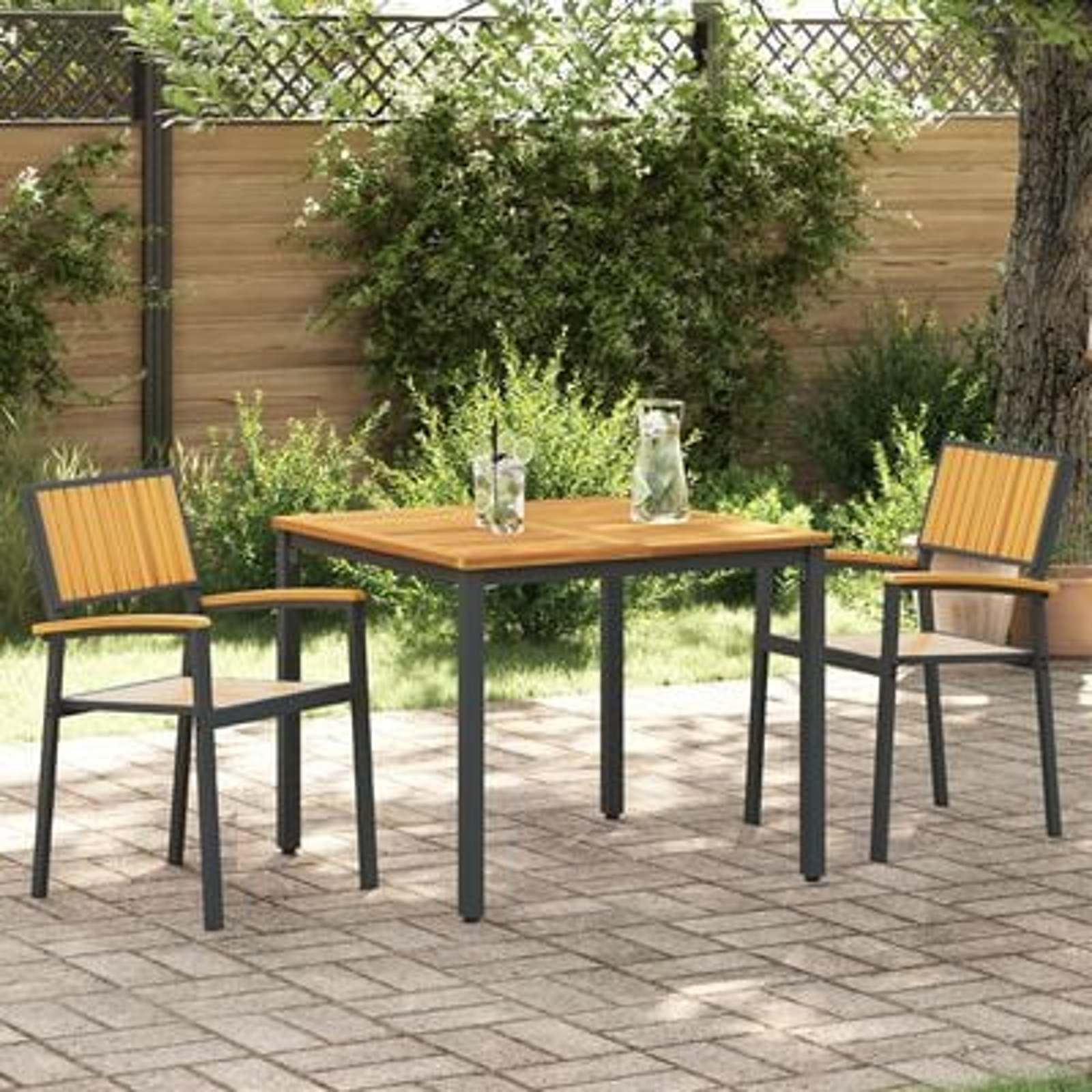 vidaXL Set de dining pentru grădină 3 piese din lemn solid de acacia și metal