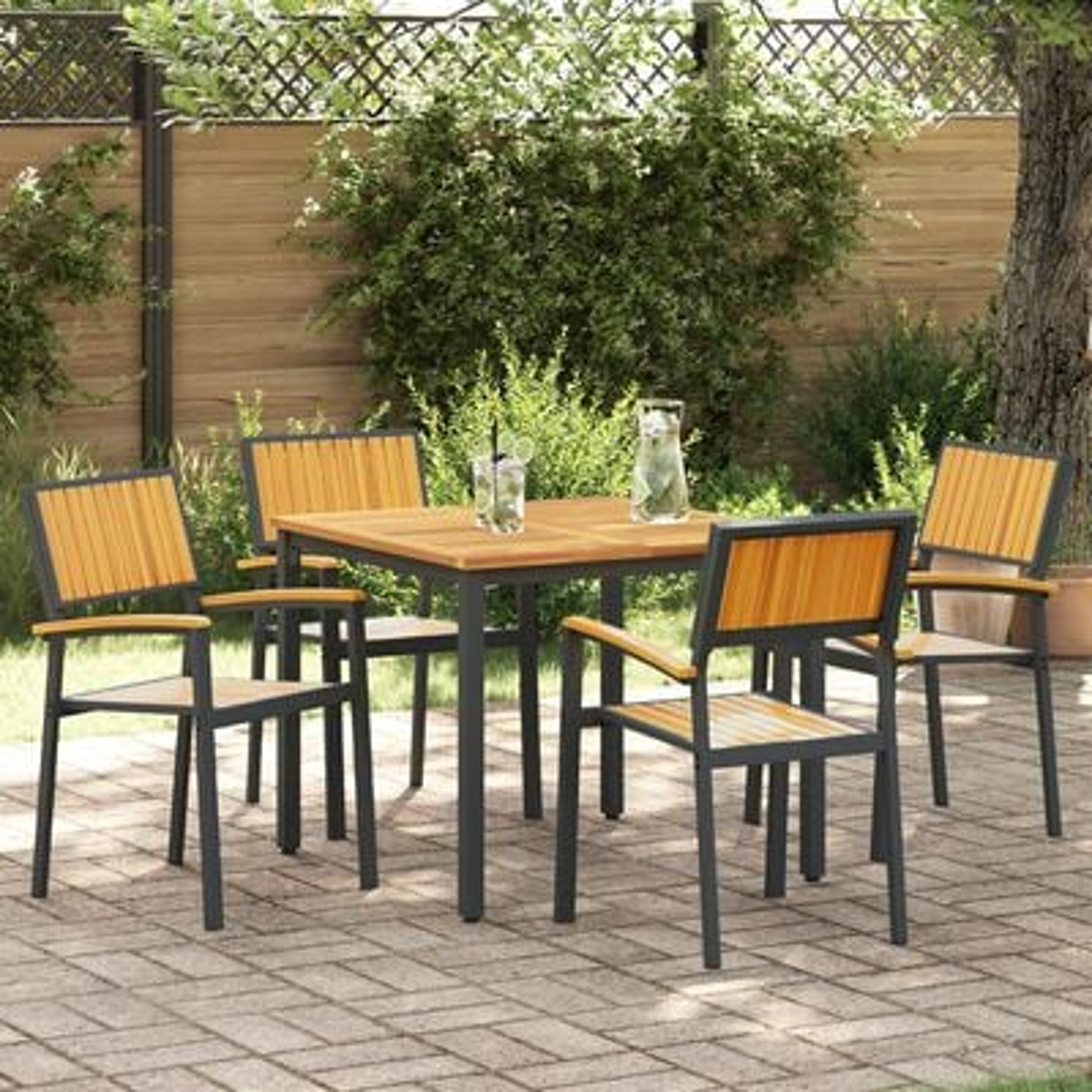 vidaXL Set de dining pentru grădină cu 5 piese din lemn masiv de acacia și metal vidaXL Set de dining pentru grădină cu 5 piese din lemn masiv de acacia și metal