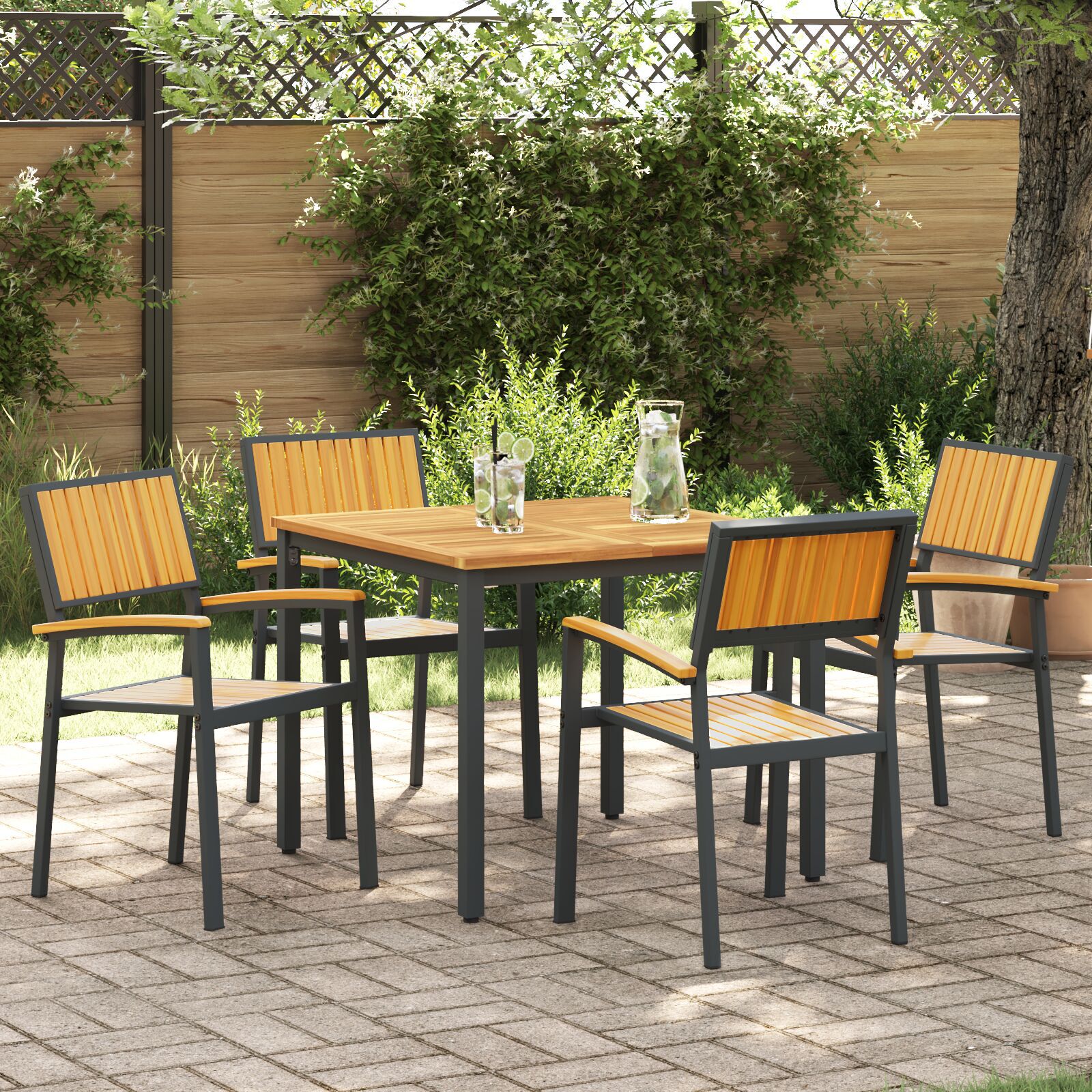vidaXL Set de dining pentru grădină cu 5 piese din lemn masiv de acacia și metal vidaXL Set de dining pentru grădină cu 5 piese din lemn masiv de acacia și metal