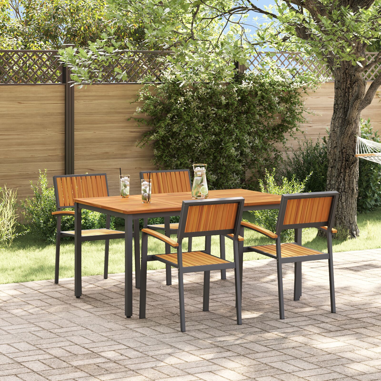 vidaXL Set de dining pentru grădină din 5 piese din lemn solid de acacia și metal vidaXL Set de dining pentru grădină din 5 piese din lemn solid de acacia și metal