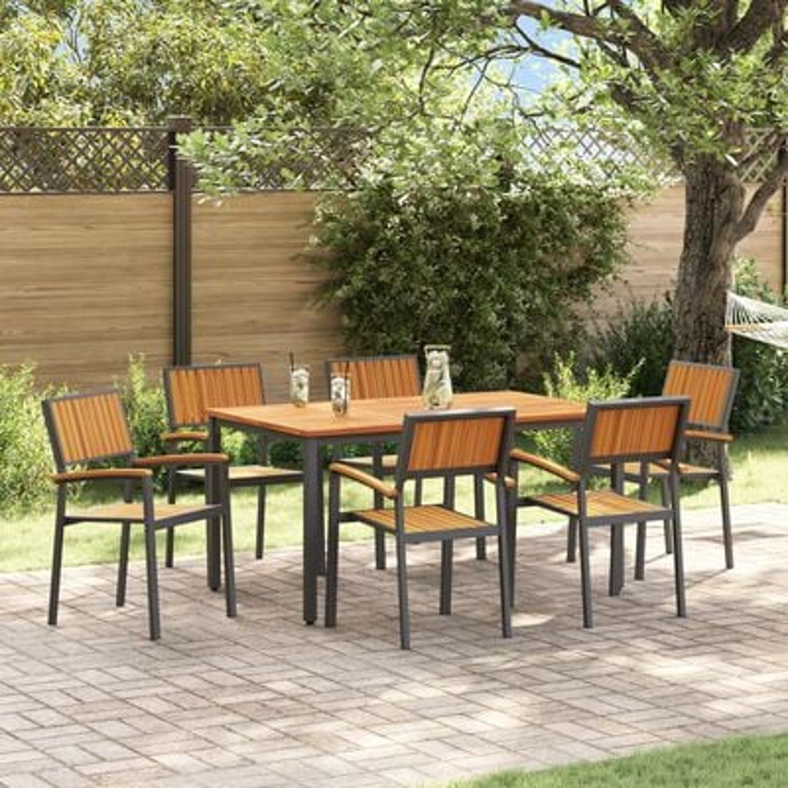 vidaXL Set de dining pentru grădină 7 piese din lemn solid de acacia și metal vidaXL Set de dining pentru grădină 7 piese din lemn solid de acacia și metal