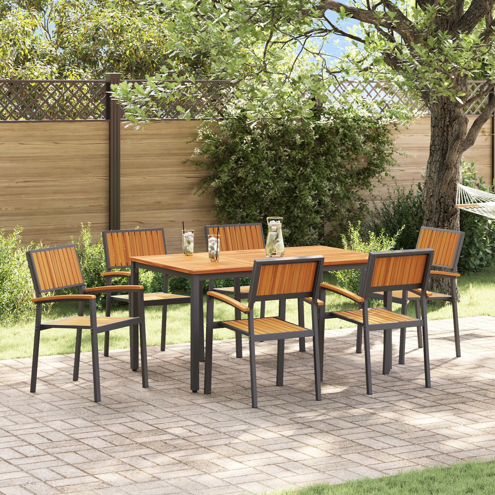 vidaXL Set de dining pentru grădină 7 piese din lemn solid de acacia și metal vidaXL Set de dining pentru grădină 7 piese din lemn solid de acacia și metal