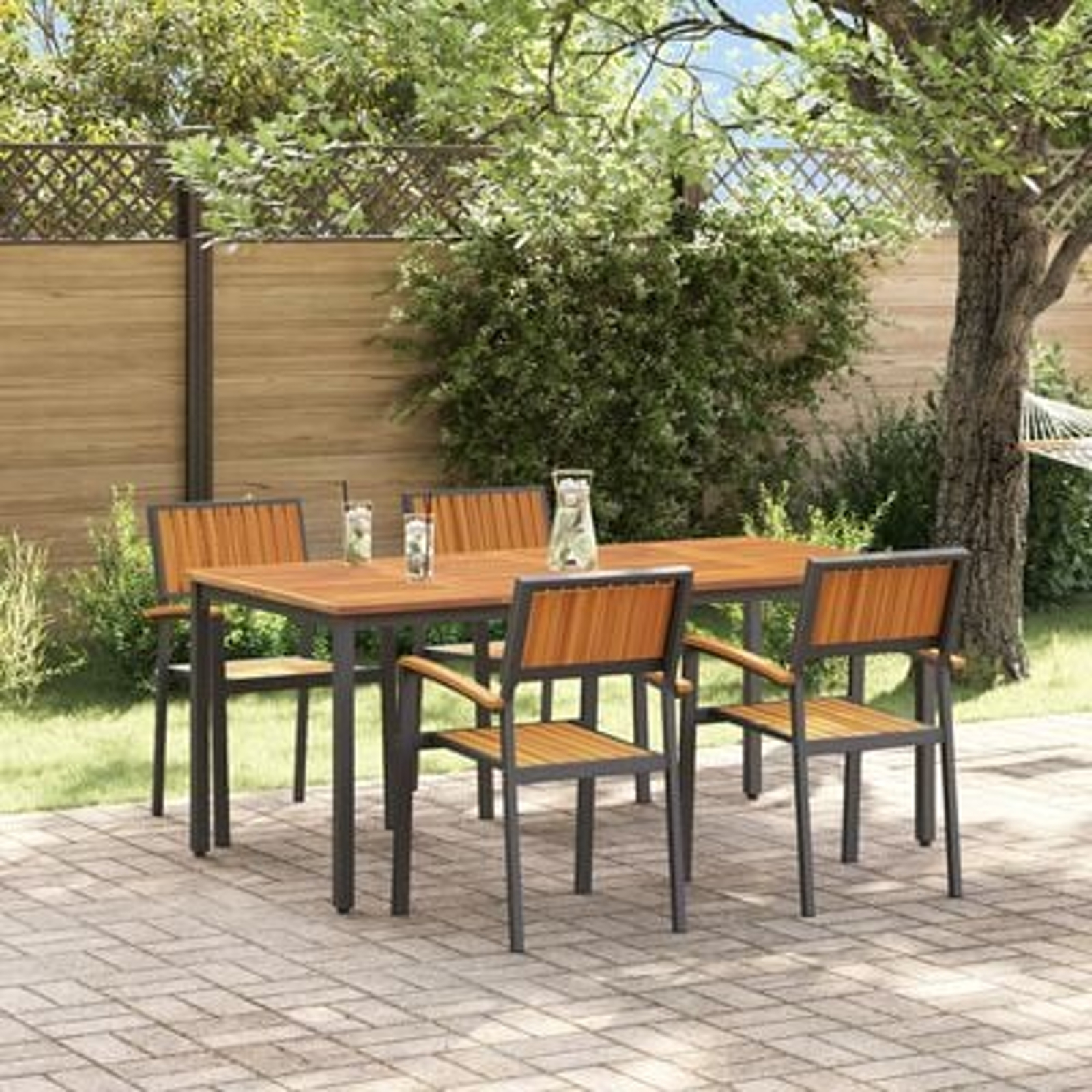 vidaXL Set de dining pentru grădină din 5 piese din lemn solid de acacia și metal vidaXL Set de dining pentru grădină din 5 piese din lemn solid de acacia și metal