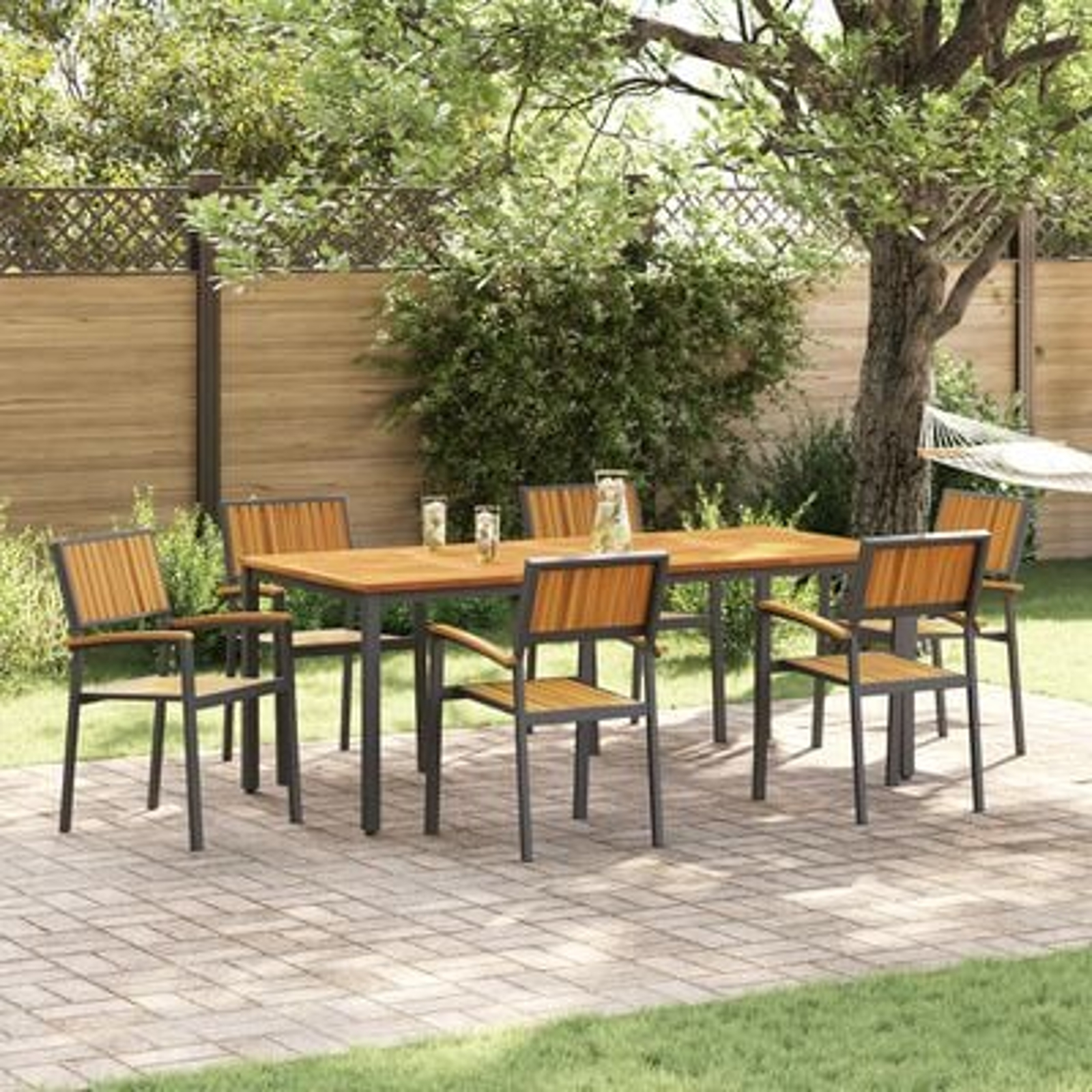 vidaXL Set de dining pentru grădină din 7 piese, lemn solid de acacia și metal vidaXL Set de dining pentru grădină din 7 piese, lemn solid de acacia și metal