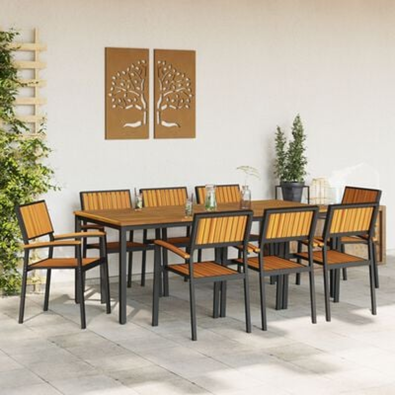 vidaXL Set de dining pentru grădină , 9 piese, din lemn masiv de acacia și metal
