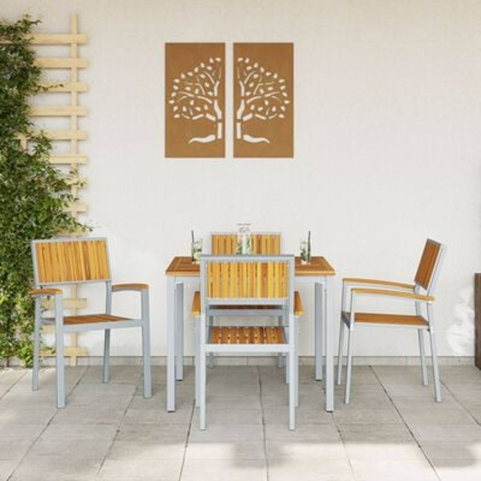 vidaXL Set de 5 Piese de Masă pentru Grădină din Lemn Solid de Acacia și Metal