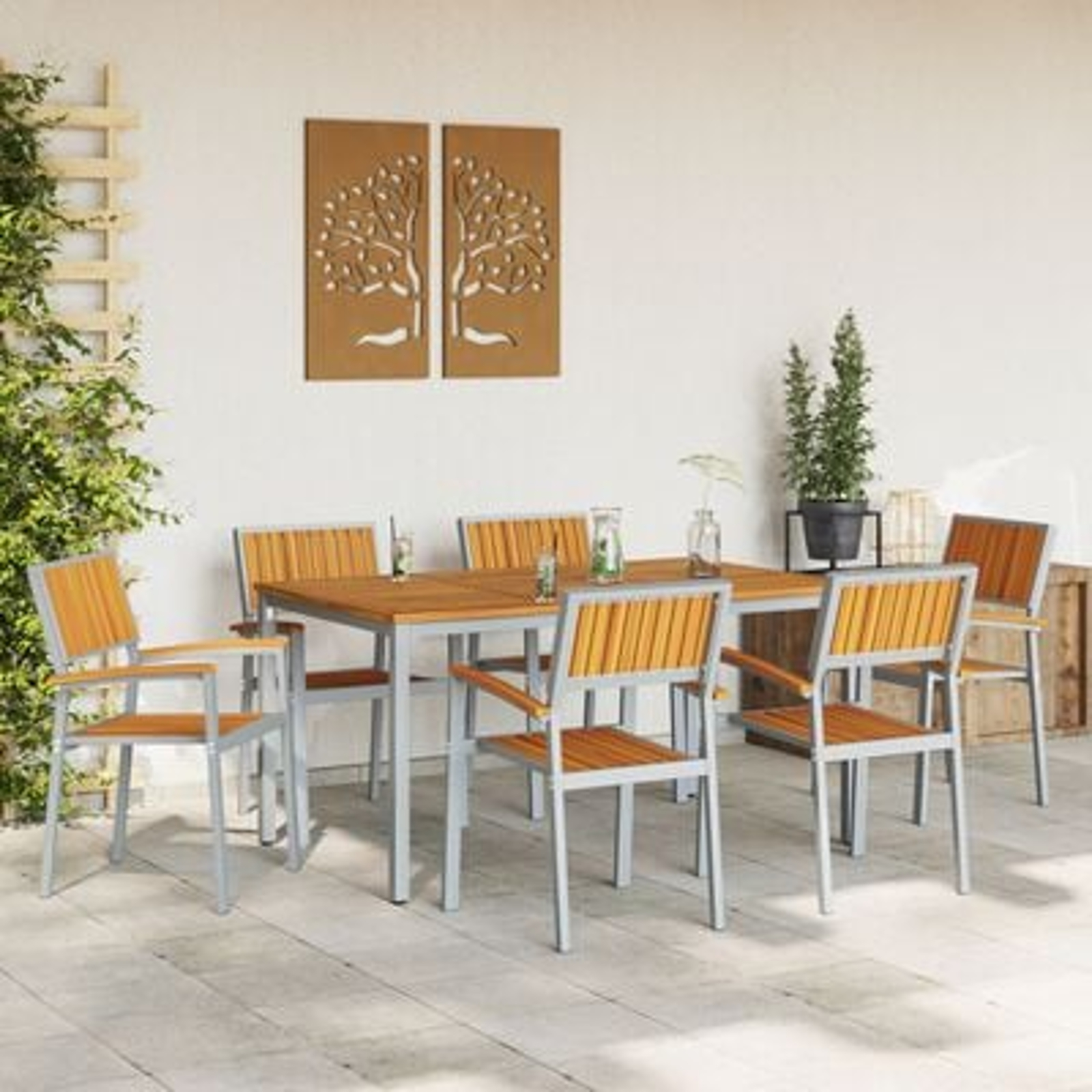 vidaXL Set de dining pentru grădină , 7 piese, din lemn solid de acacia și metal
